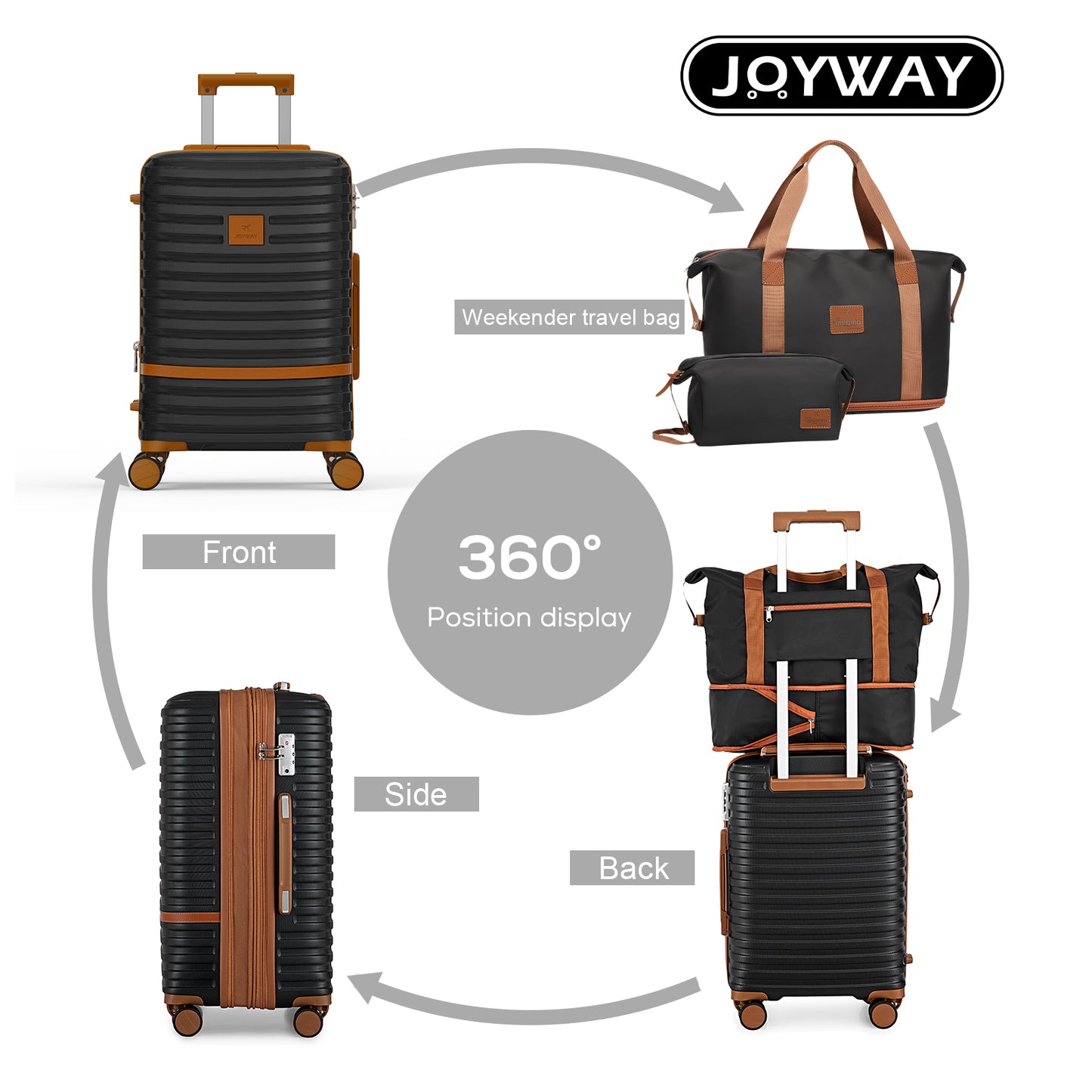 black 9 Pieces Luggage Set Hard Shell Lightweight Luggage