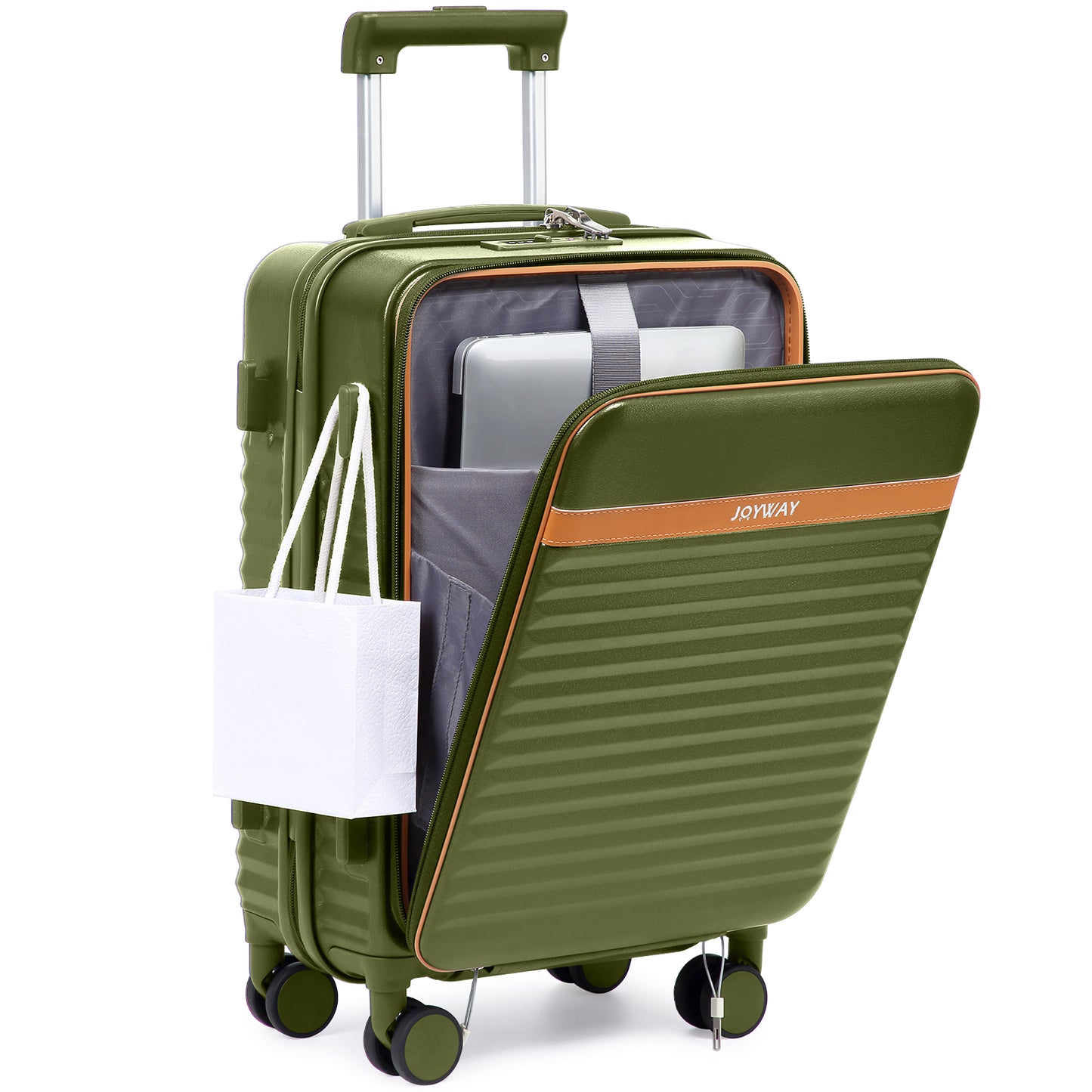 Joyway Front Opening Cover Carry-on Luggage Side Hooks TSA Lock Spinner Wheels YKK Zippers