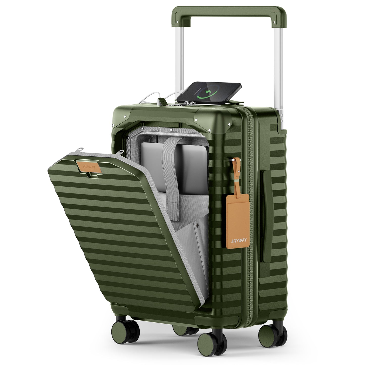 Joyway Front Opening Cover Carry-on Luggage Side Hooks TSA Lock Spinner Wheels YKK Zippers,PC material