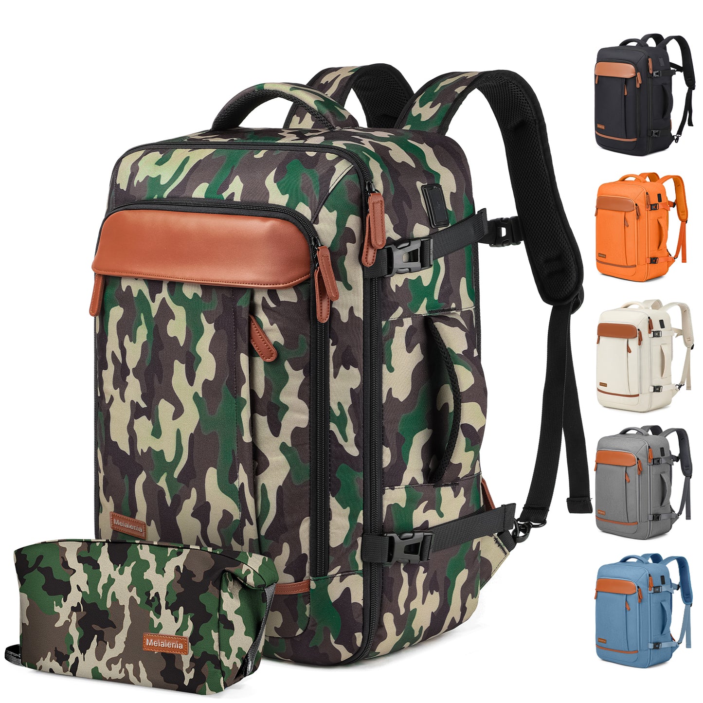 Melalenia 2PCS Waterproof Airline Aprroved Carry-on Travel Backpack with Toiletry Bag USB Port Comfortable