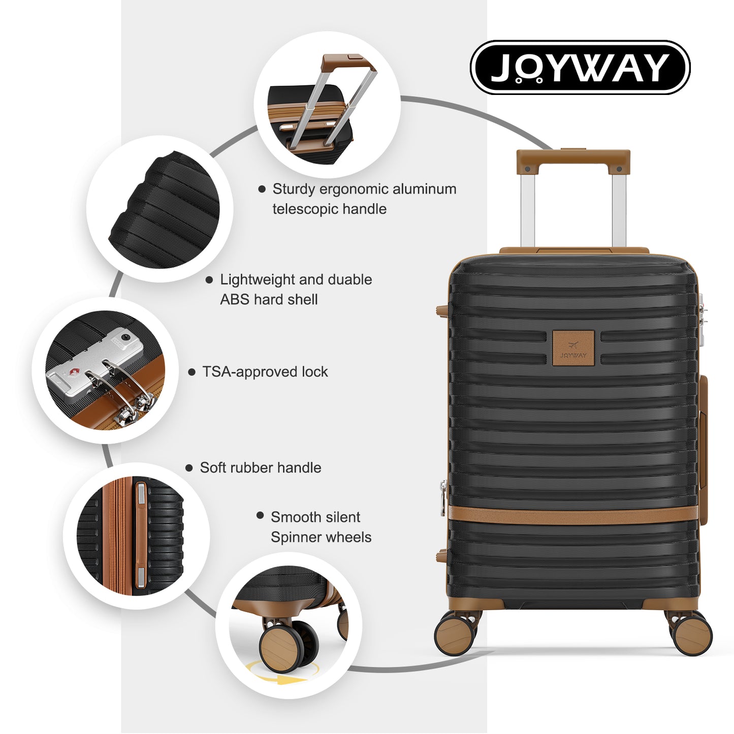 black 9 Pieces Luggage Set Hard Shell Lightweight Luggage