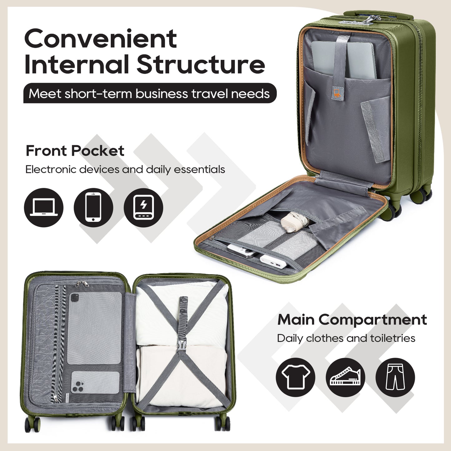 Melalenia 3-Piece Front Opening Cover Carry-on Luggage Side Hooks TSA Lock Spinner Wheels YKK Zippers