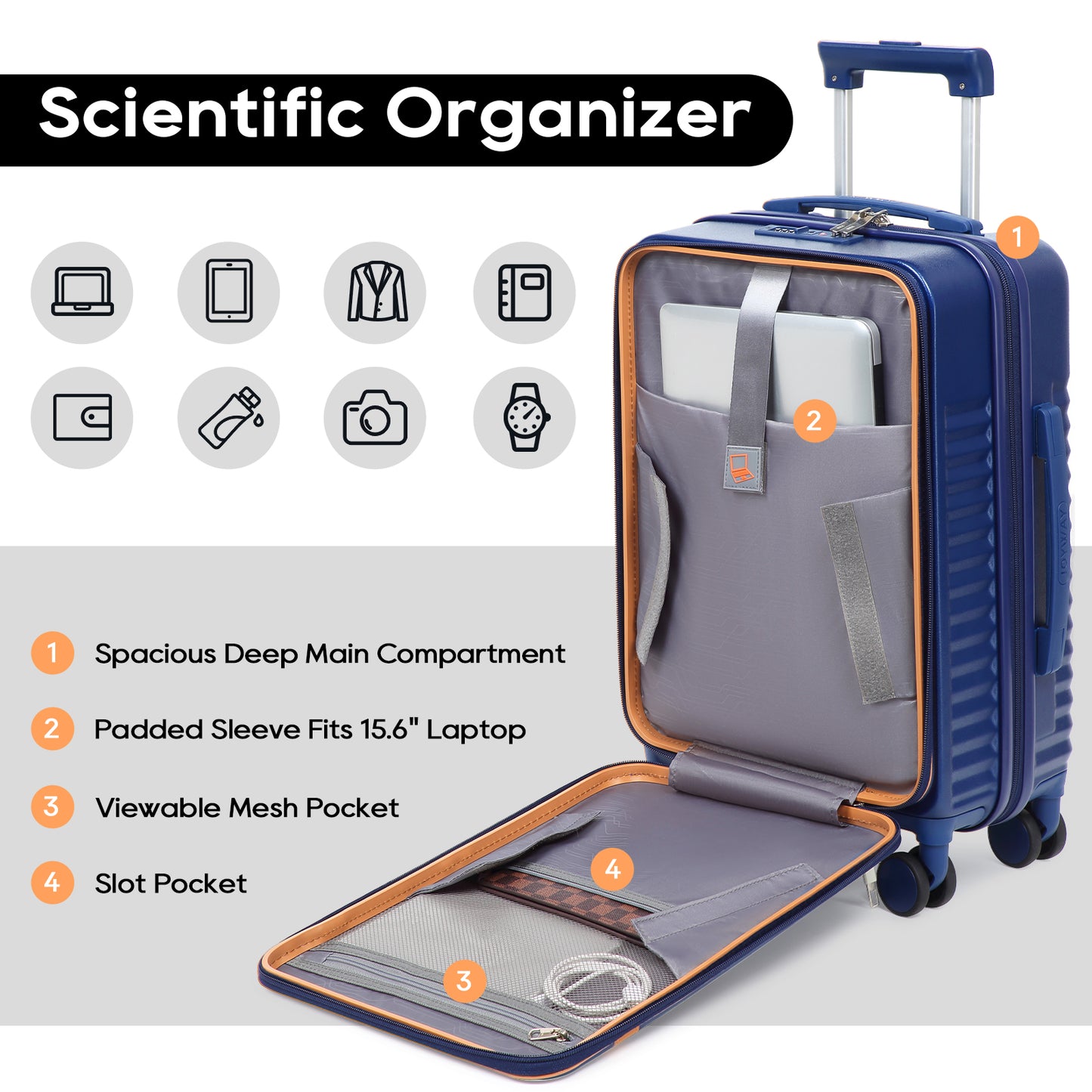 Joyway Front Opening Cover Carry-on Luggage Side Hooks TSA Lock Spinner Wheels YKK Zippers