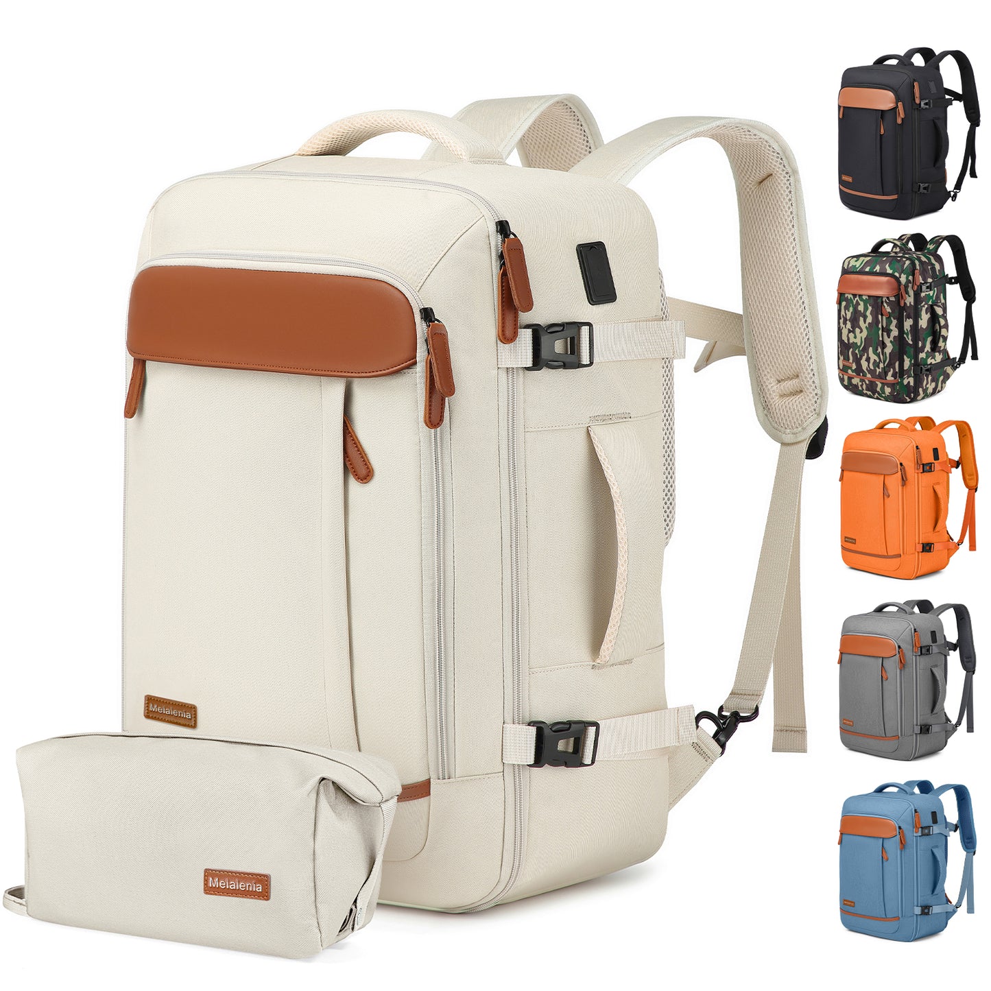 Melalenia 2PCS Waterproof Airline Aprroved Carry-on Travel Backpack with Toiletry Bag USB Port Comfortable