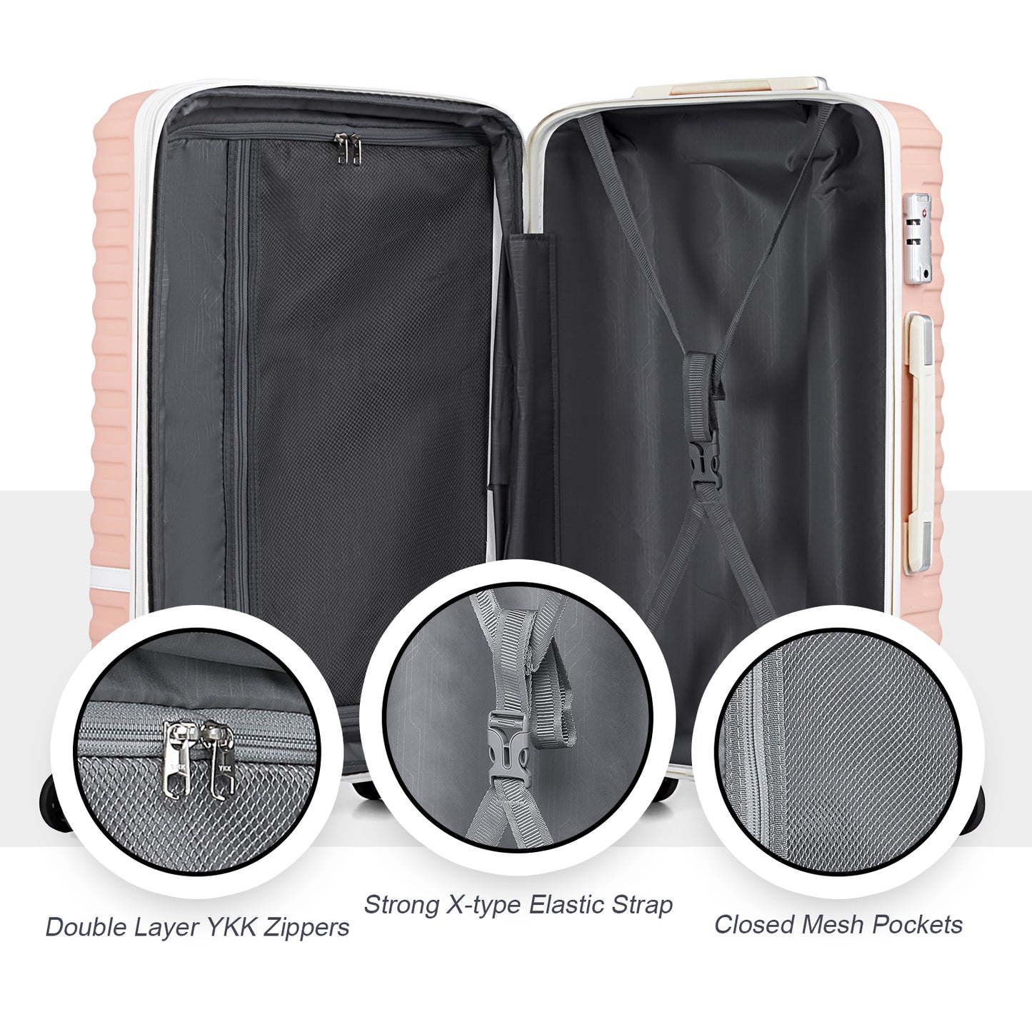 pink 9 Pieces Set Stripes Luggage Set Hard Shell Lightweight Luggage
