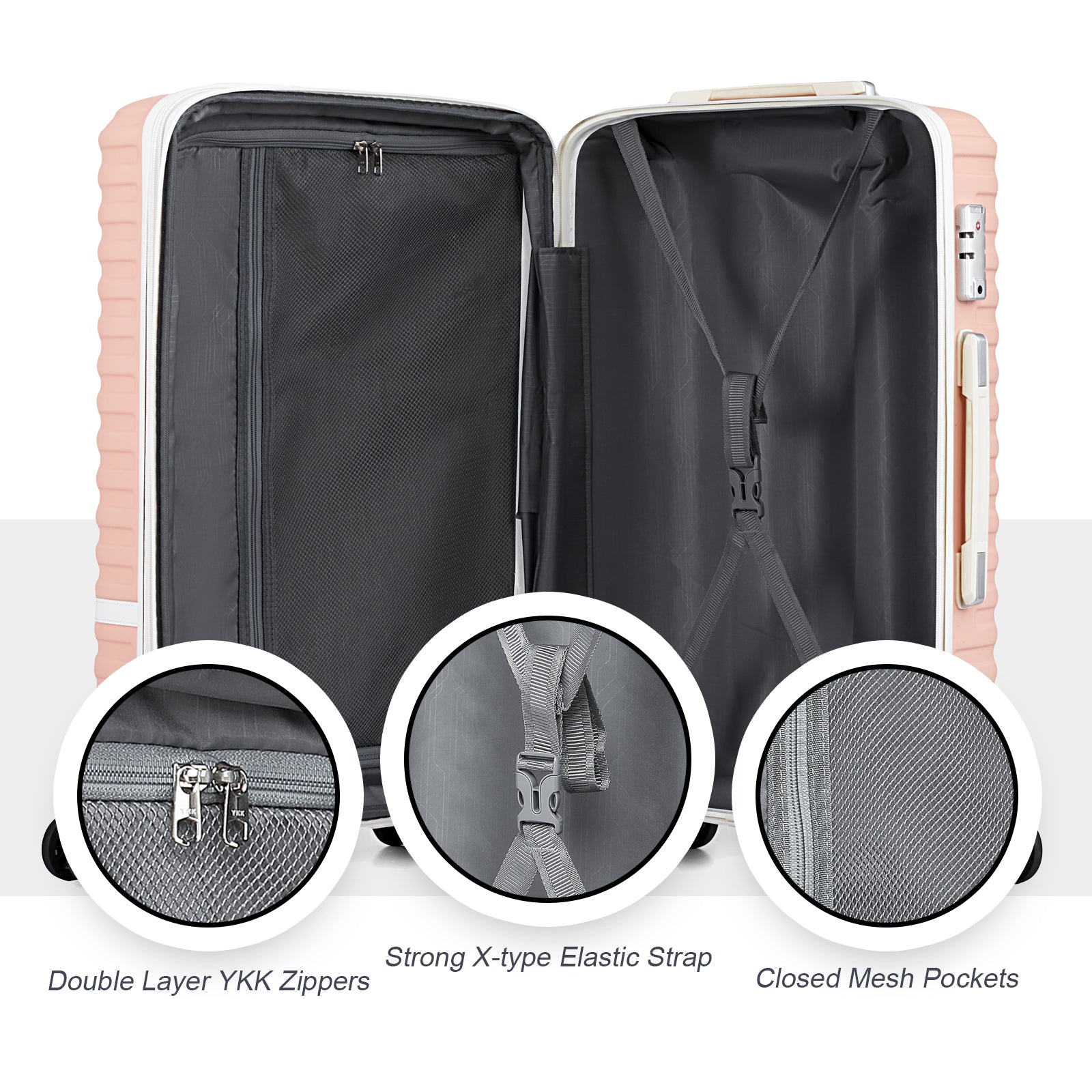 pink 9 Pieces Set Stripes Luggage Set Hard Shell Lightweight Luggage