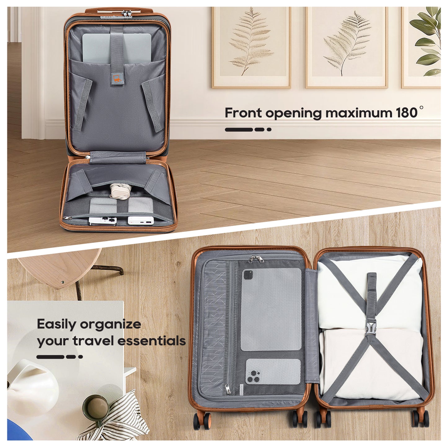 Melalenia 3-Piece Front Opening Cover Carry-on Luggage Side Hooks TSA Lock Spinner Wheels YKK Zippers