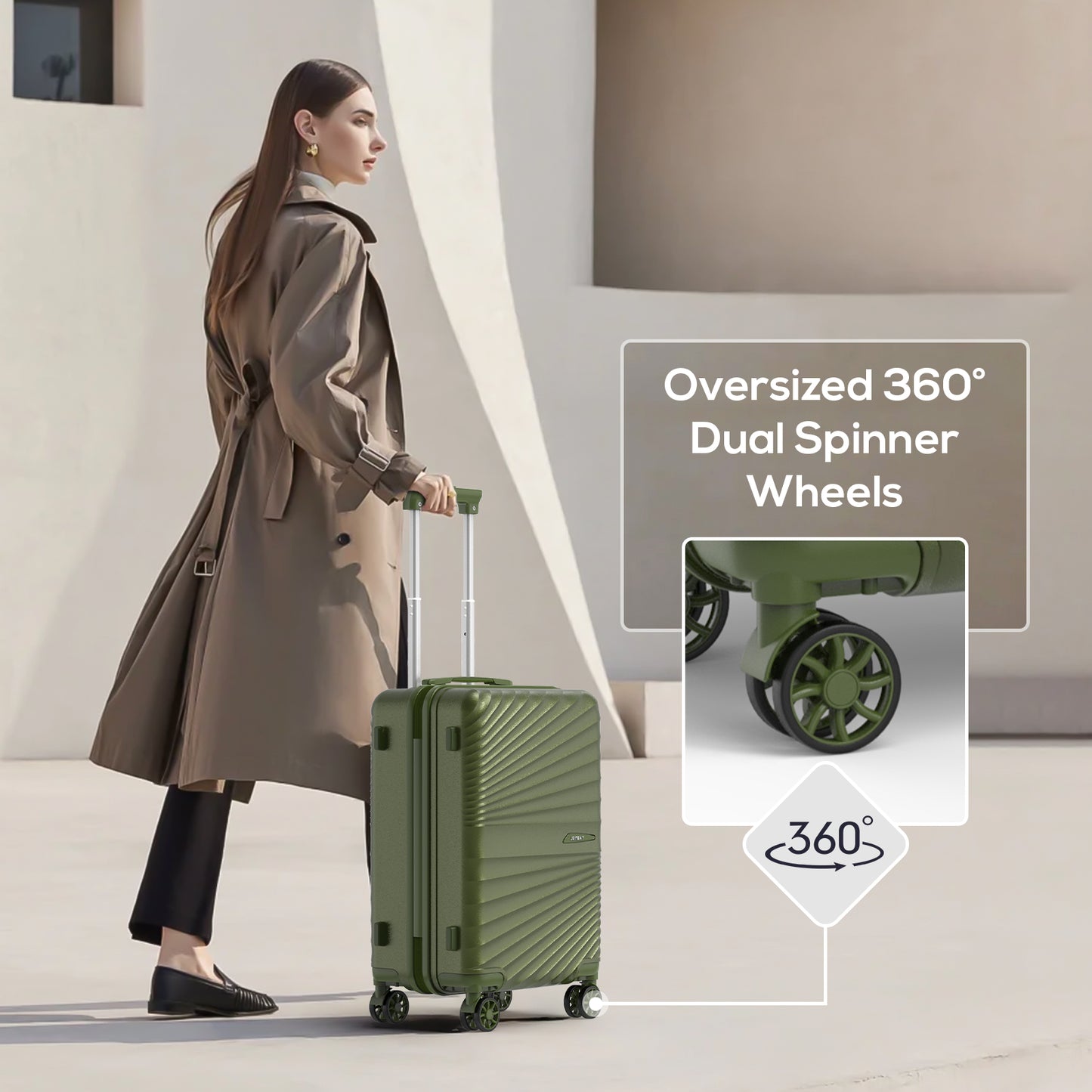 Joyway Luggage Set 4 Piece ABS Hardside Lightweight Suitcase with TSA Lock Spinner Wheels (18/20/24/28),Green-Brown