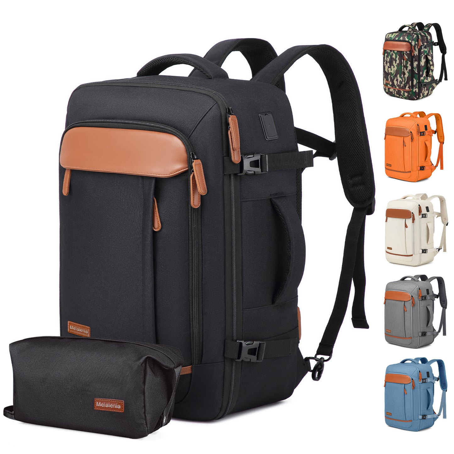 Melalenia 2PCS Waterproof Airline Aprroved Carry-on Travel Backpack with Toiletry Bag USB Port Comfortable