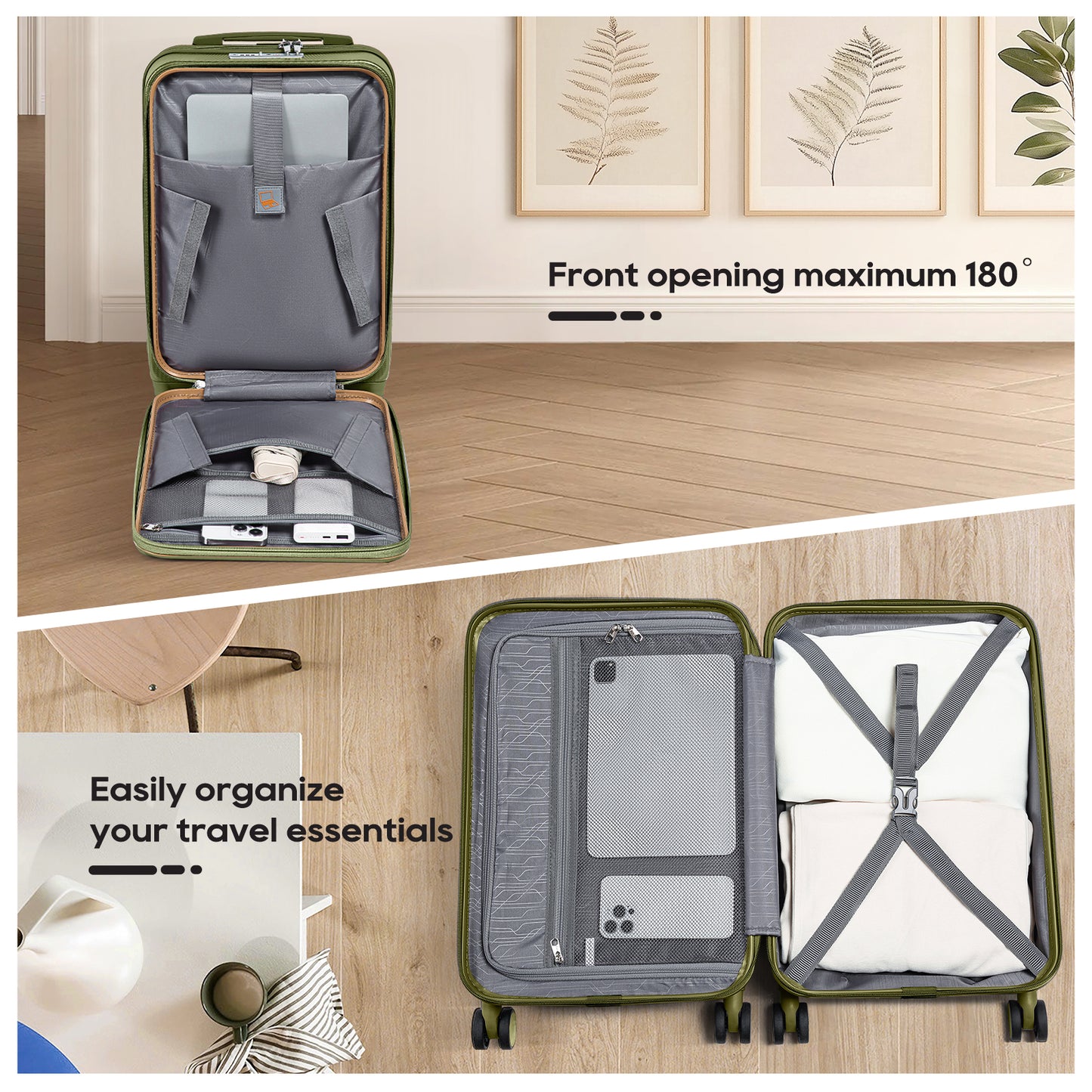 Melalenia 3-Piece Front Opening Cover Carry-on Luggage Side Hooks TSA Lock Spinner Wheels YKK Zippers