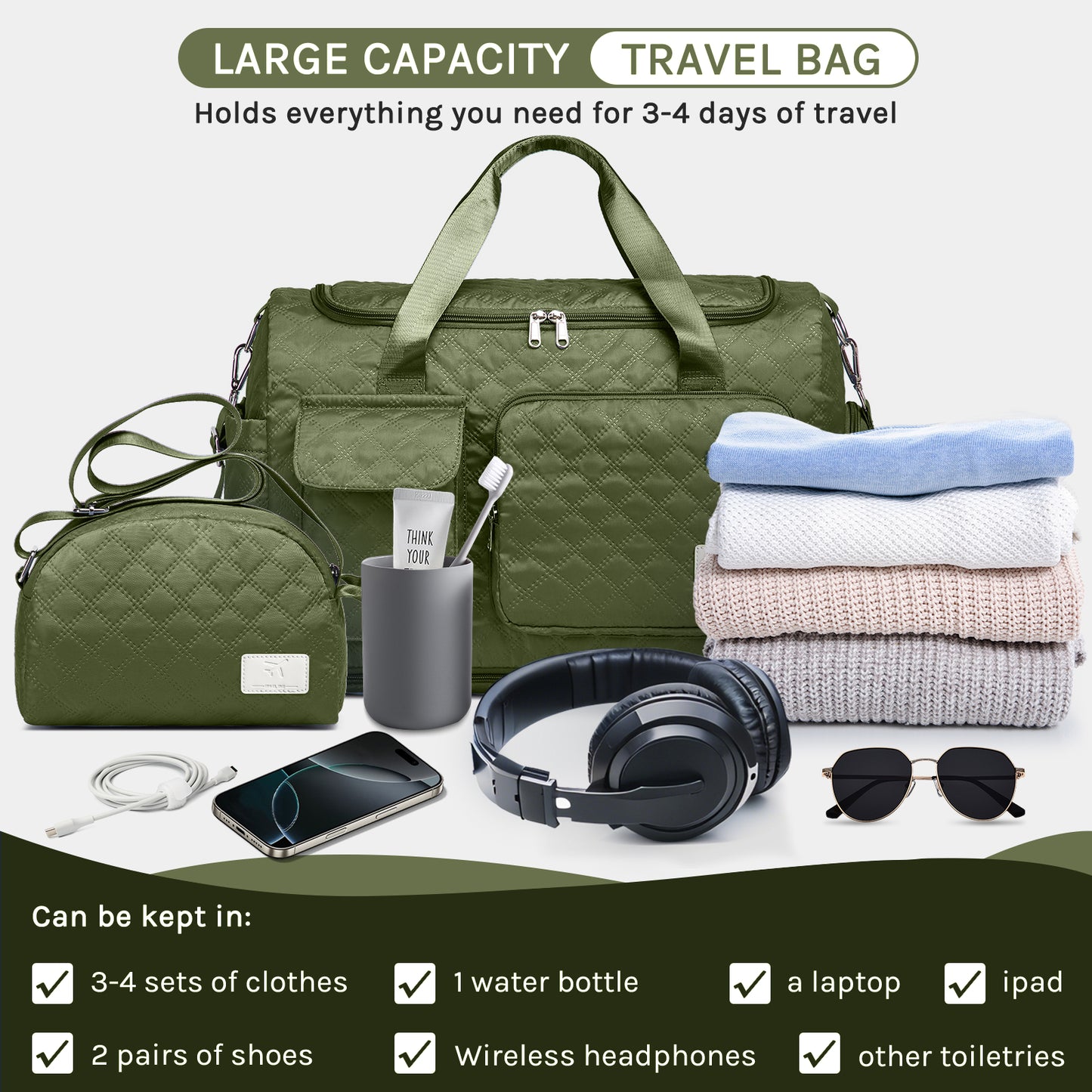 Joyway Duffle Bag, Foldable Gym Bag with Wet Bag