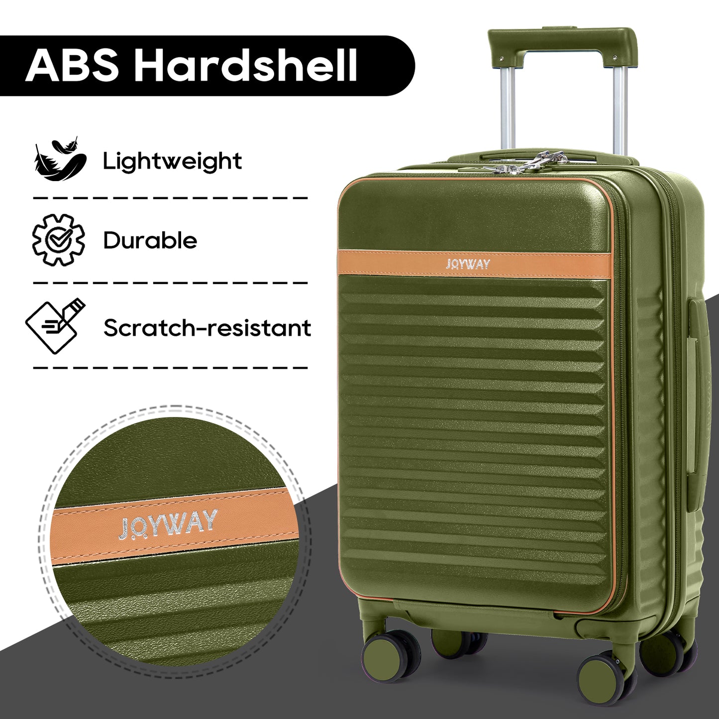 Joyway Front Opening Cover Carry-on Luggage Side Hooks TSA Lock Spinner Wheels YKK Zippers