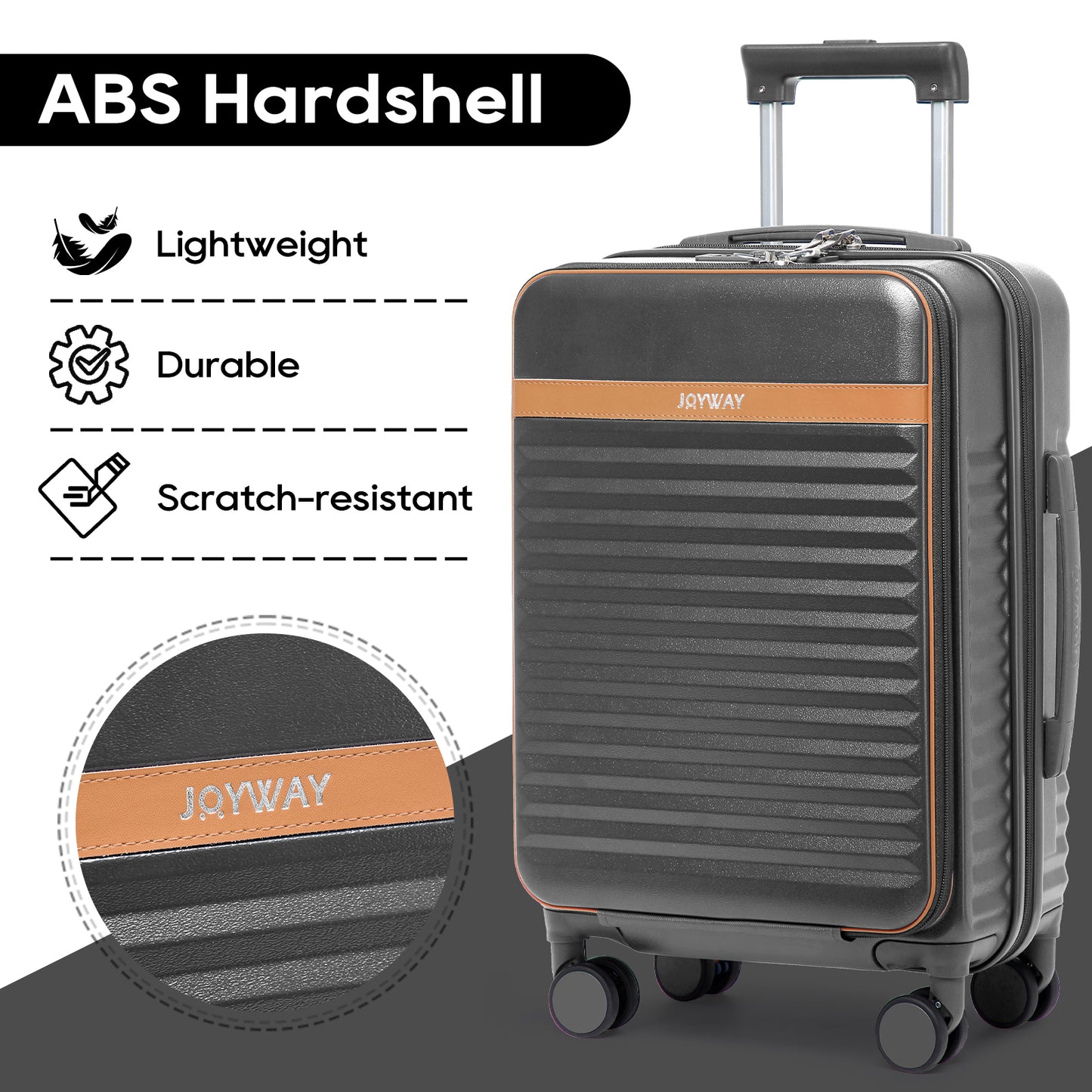 Joyway Front Opening Cover Carry-on Luggage Side Hooks TSA Lock Spinner Wheels YKK Zippers