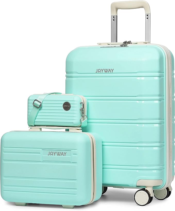 light green mint 3 Pieces Set Carry-on Luggage 20" Lightweight Luggage