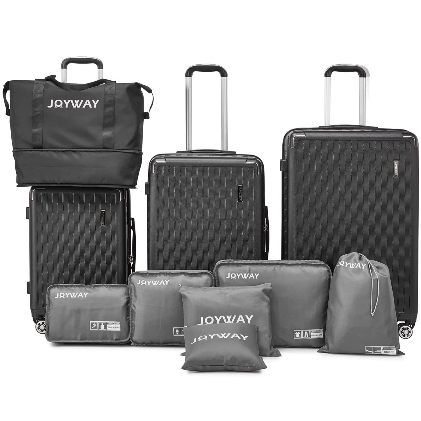 black 10 Pieces Set Hard Shell Luggage Set
