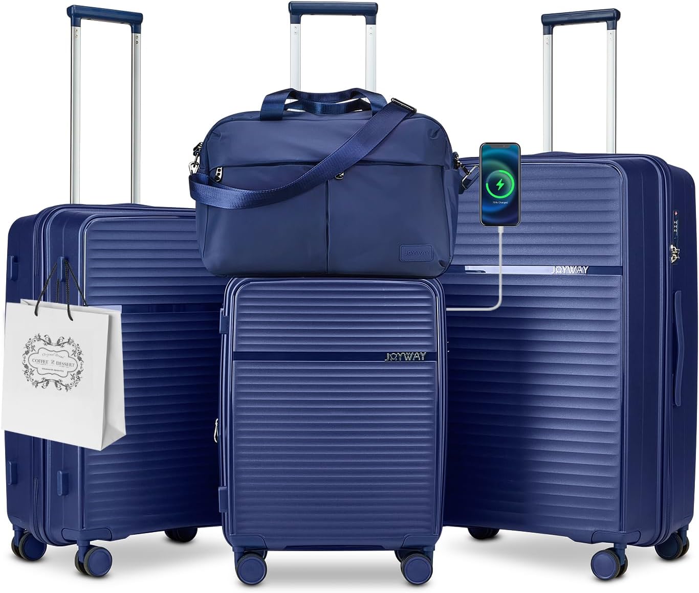 Joyway - 4 Luggage Sets PP Hardside USB Spinner Luggage - (Expandable Carry-on Luggage20")( 24" 28")
