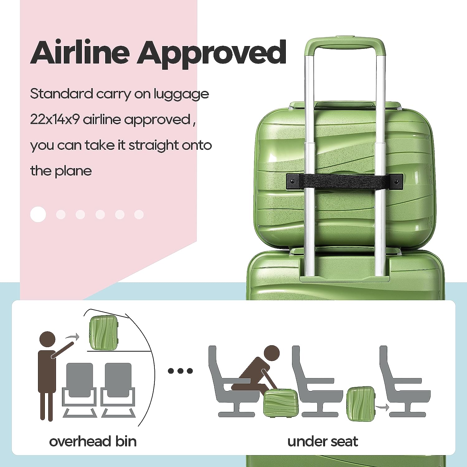 green 3 Pieces Set Luggage Carry on Luggage Set