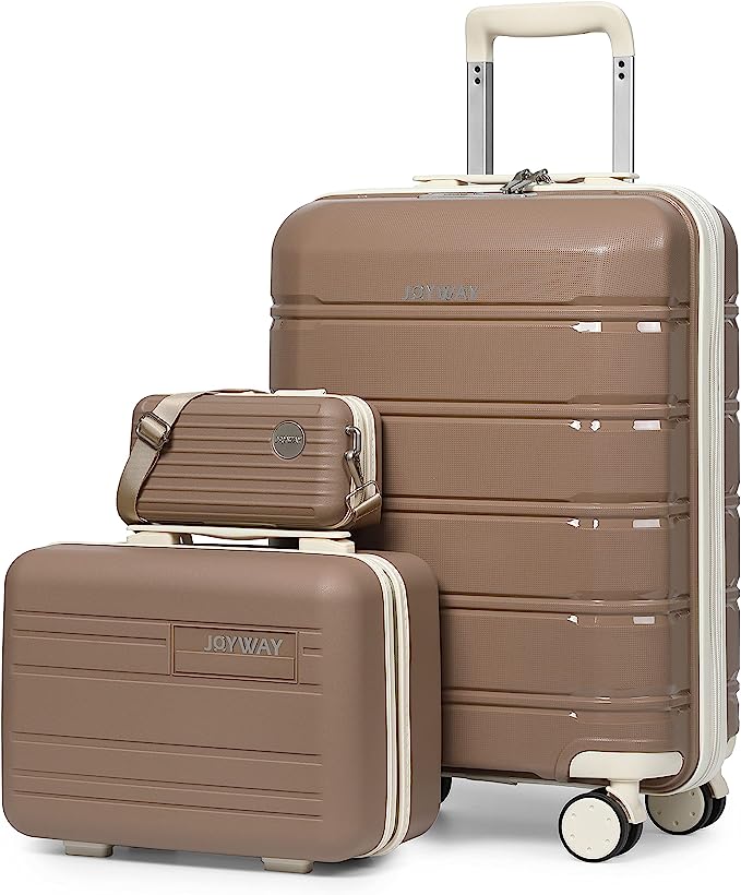 chocolate brown 3 Pieces Set Carry-on Luggage 20" Lightweight Luggage