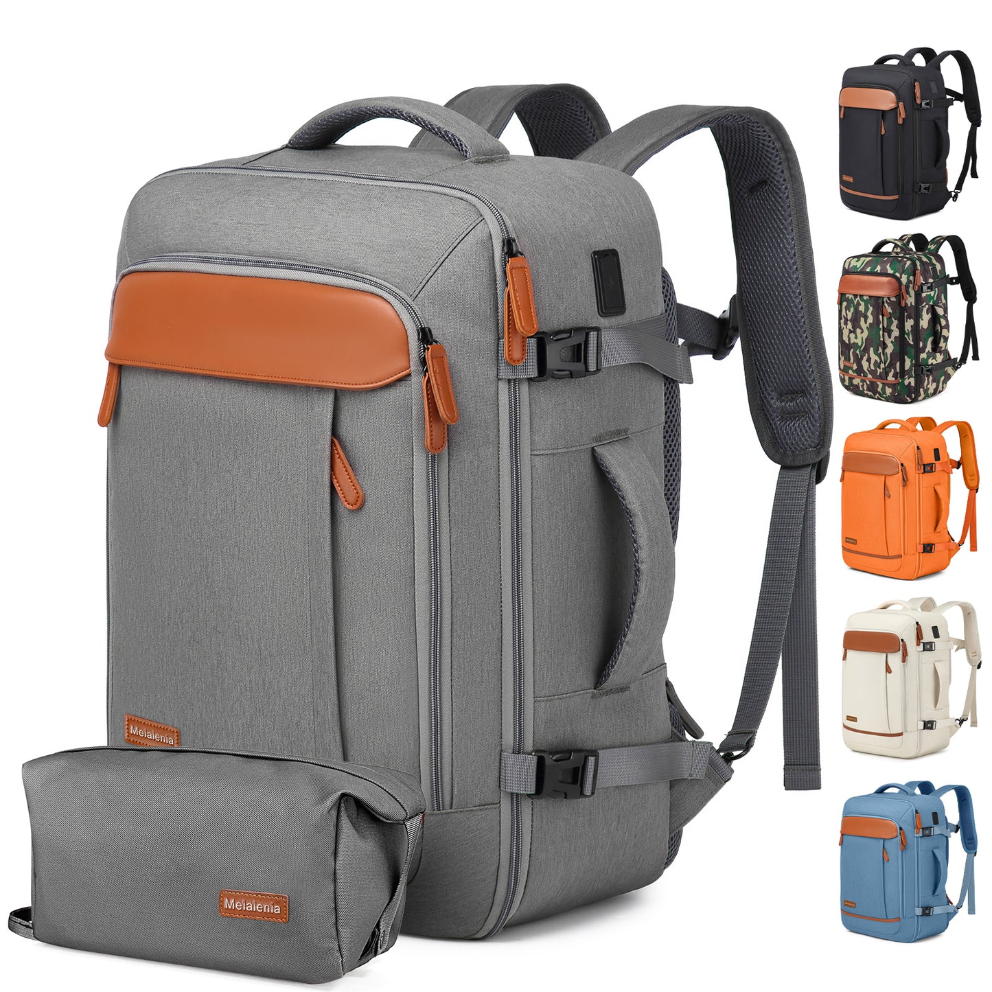 Melalenia 2PCS Waterproof Airline Aprroved Carry-on Travel Backpack with Toiletry Bag USB Port Comfortable