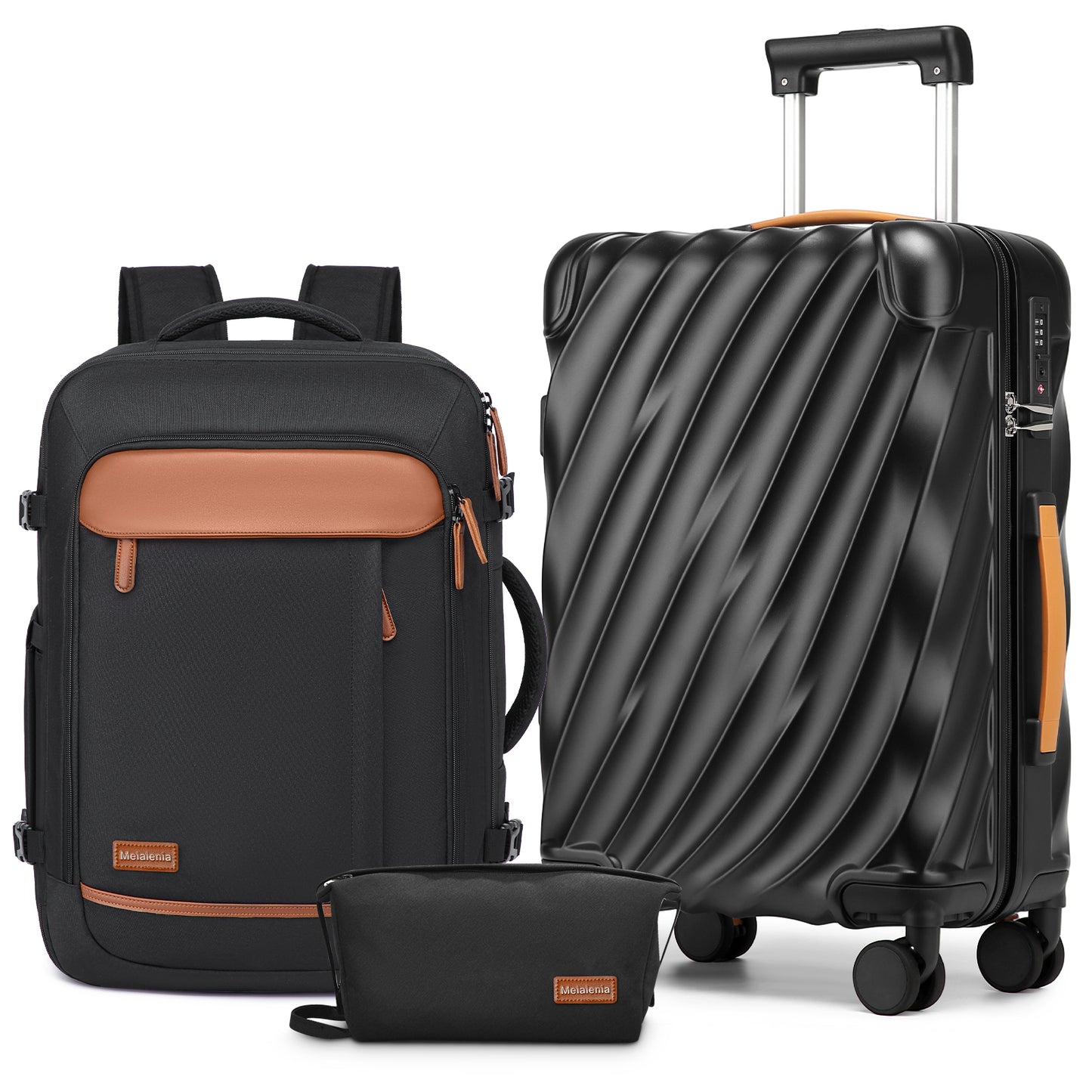 Joyway 5-Piece Luggage Set PC Ultra-Hard Shell Lightweight Suitcase TSA Lock Brake Spinner Wheels (20/24/29) with Backpack Black TR025