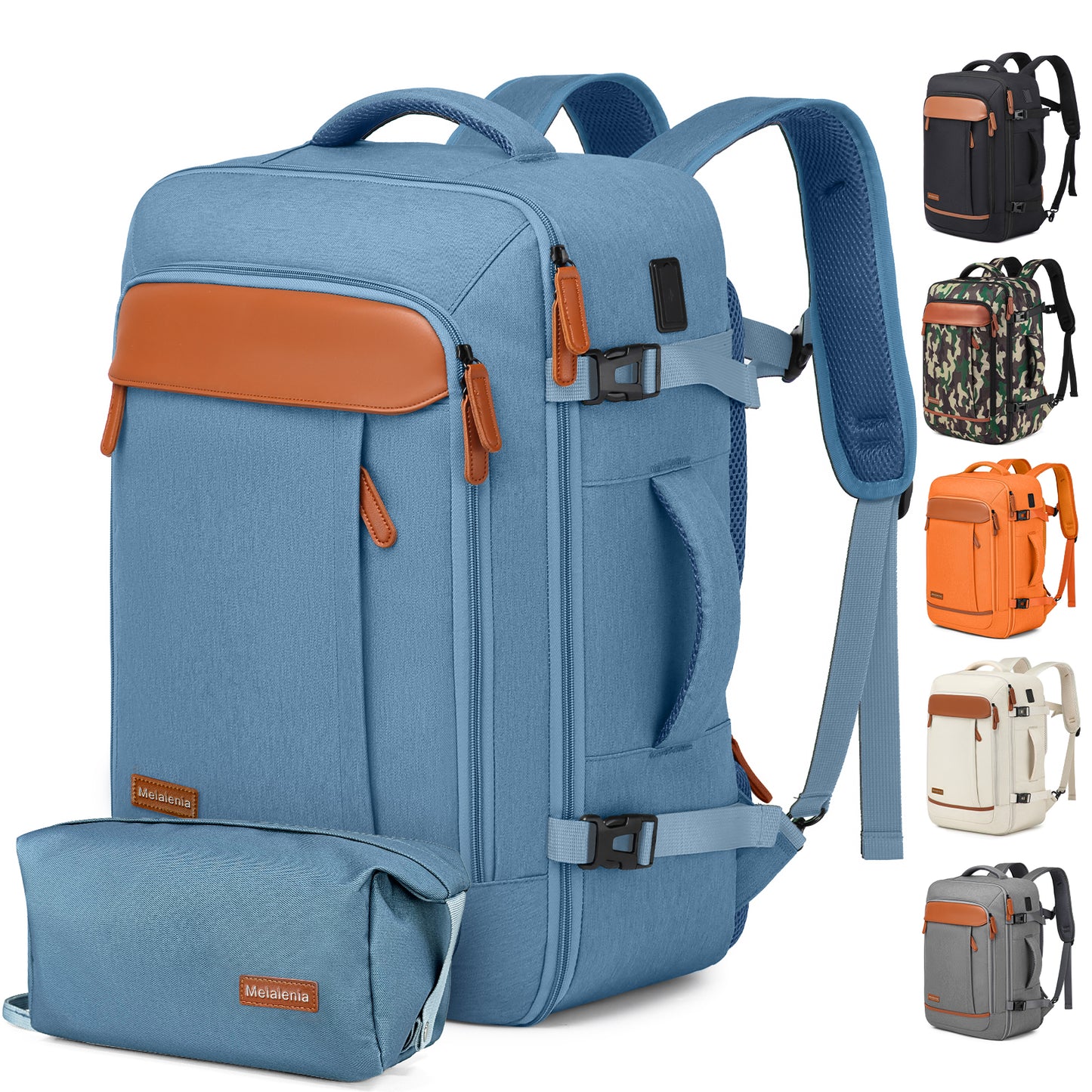 Melalenia 2PCS Waterproof Airline Aprroved Carry-on Travel Backpack with Toiletry Bag USB Port Comfortable