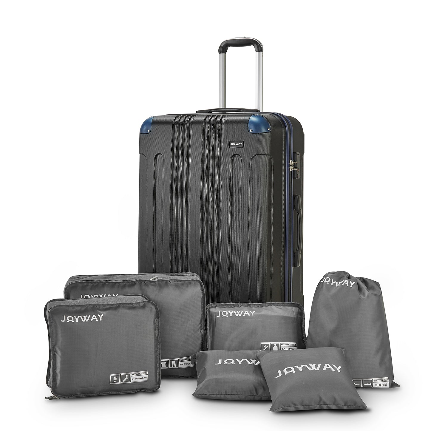 black blue Expandable 7-Piece Suitcase For Travel Luggage Set