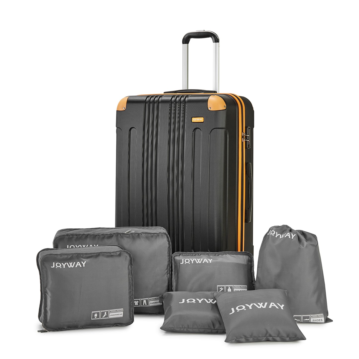 black orange Expandable 7-Piece Suitcase For Travel Luggage Set