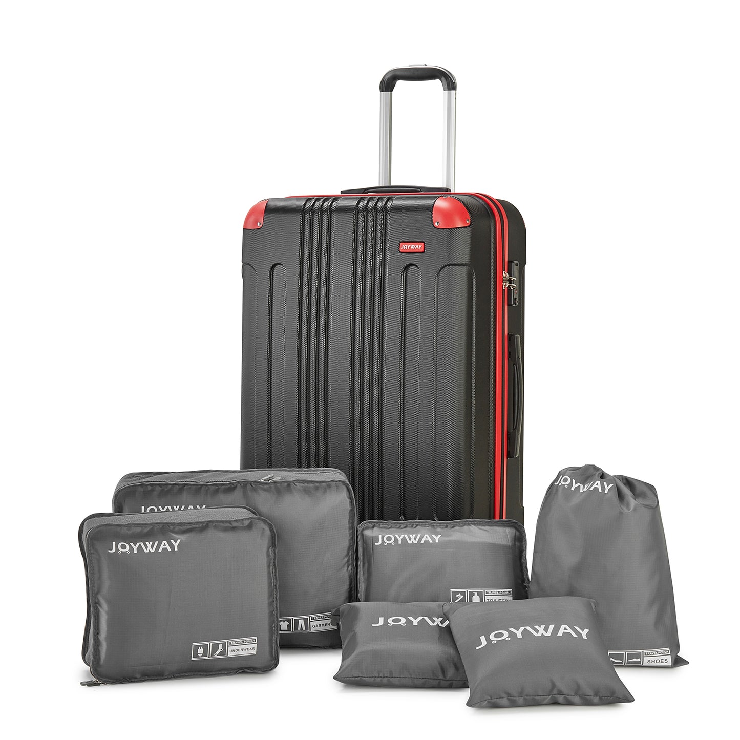 black red Expandable 7-Piece Suitcase For Travel Luggage Set