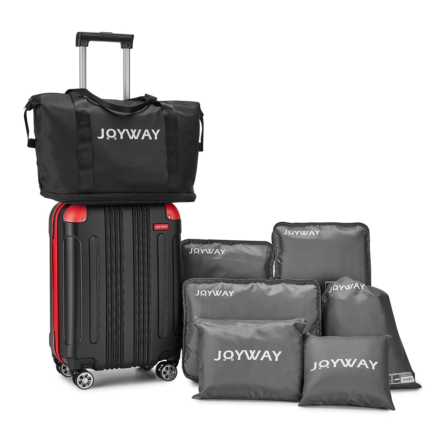 black red Expandable 7-Piece Suitcase For Travel Luggage Set