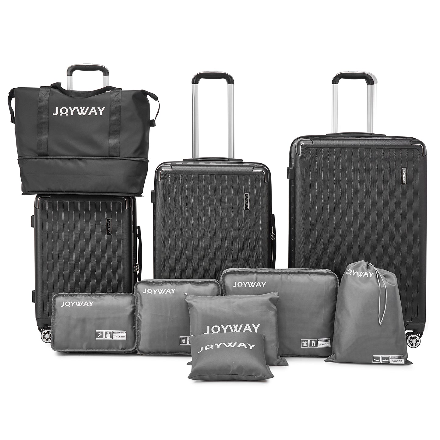 black 10 Pieces Set Hard Shell Luggage Set