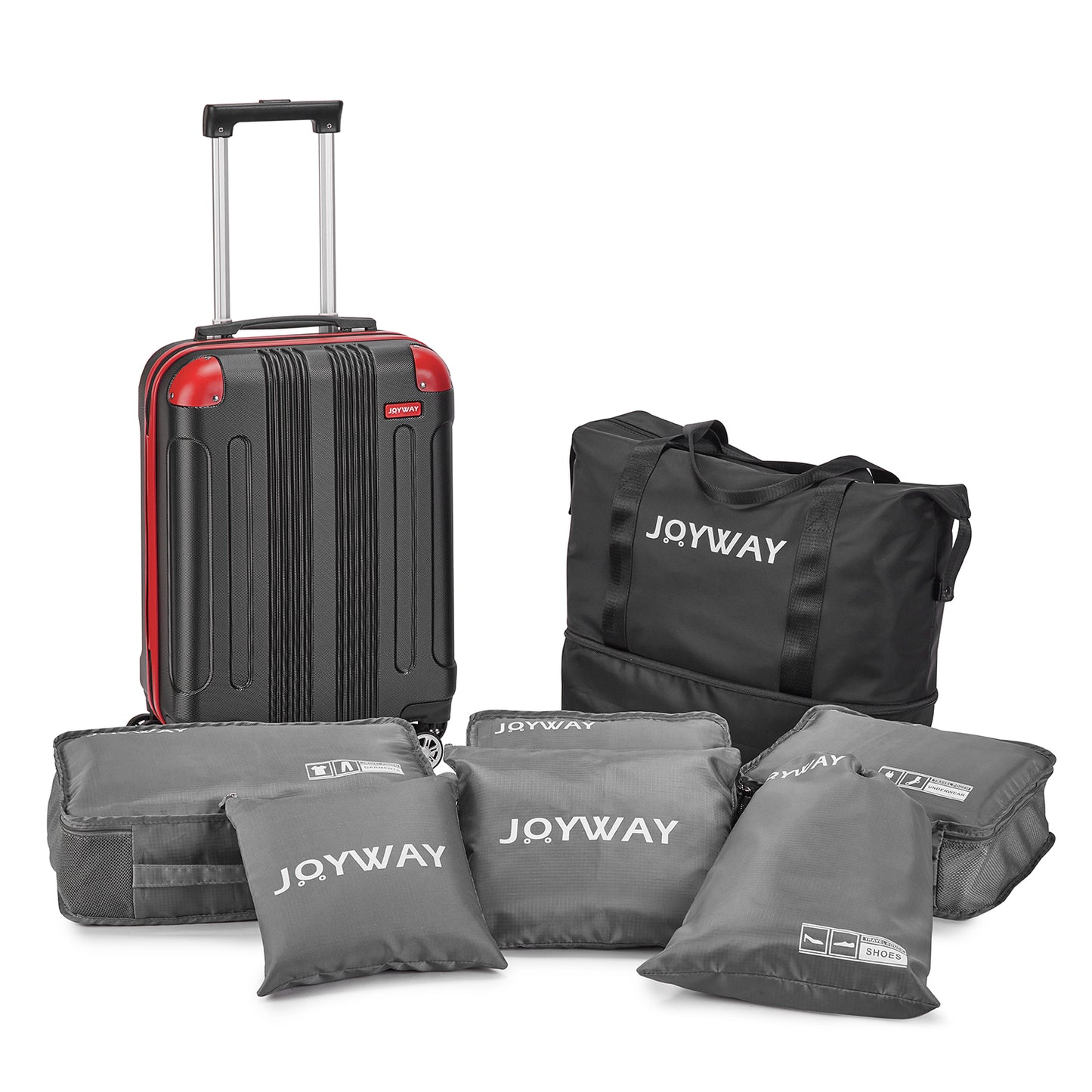 black red Expandable 7-Piece Suitcase For Travel Luggage Set
