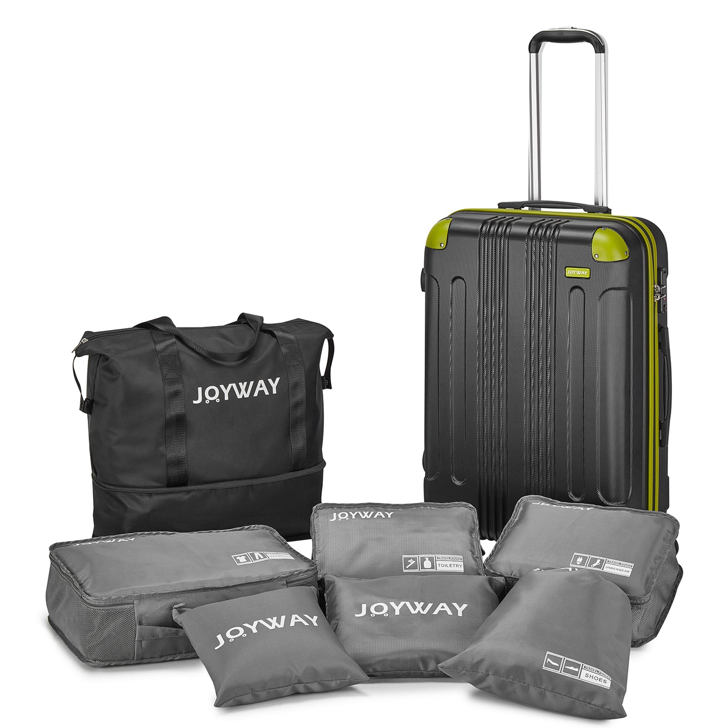 black green Expandable 7-Piece Suitcase For Travel Luggage Set