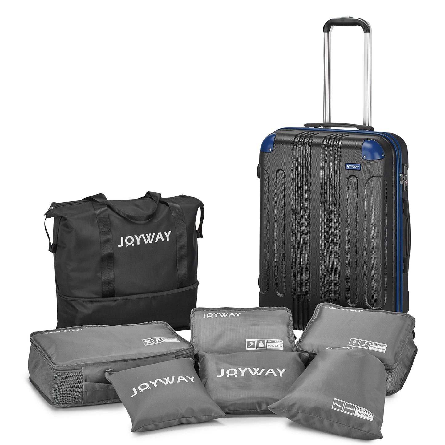 black blue Expandable 7-Piece Suitcase For Travel Luggage Set