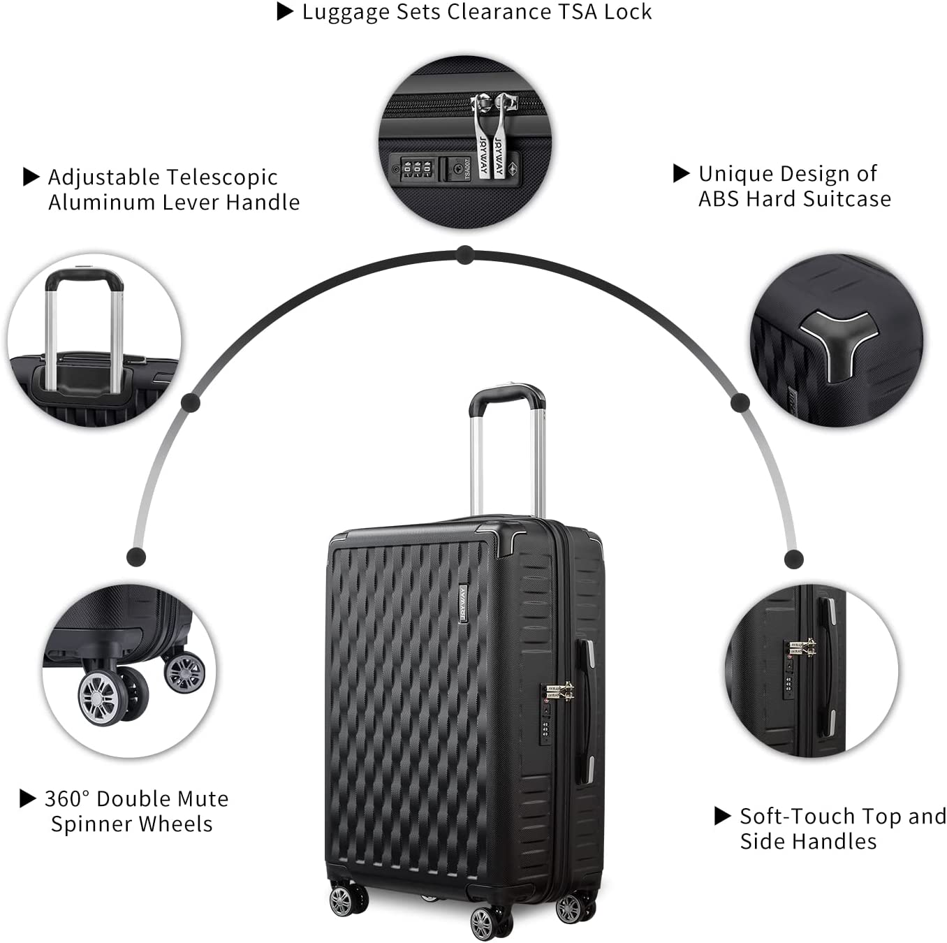 black 10 Pieces Set Hard Shell Luggage Set