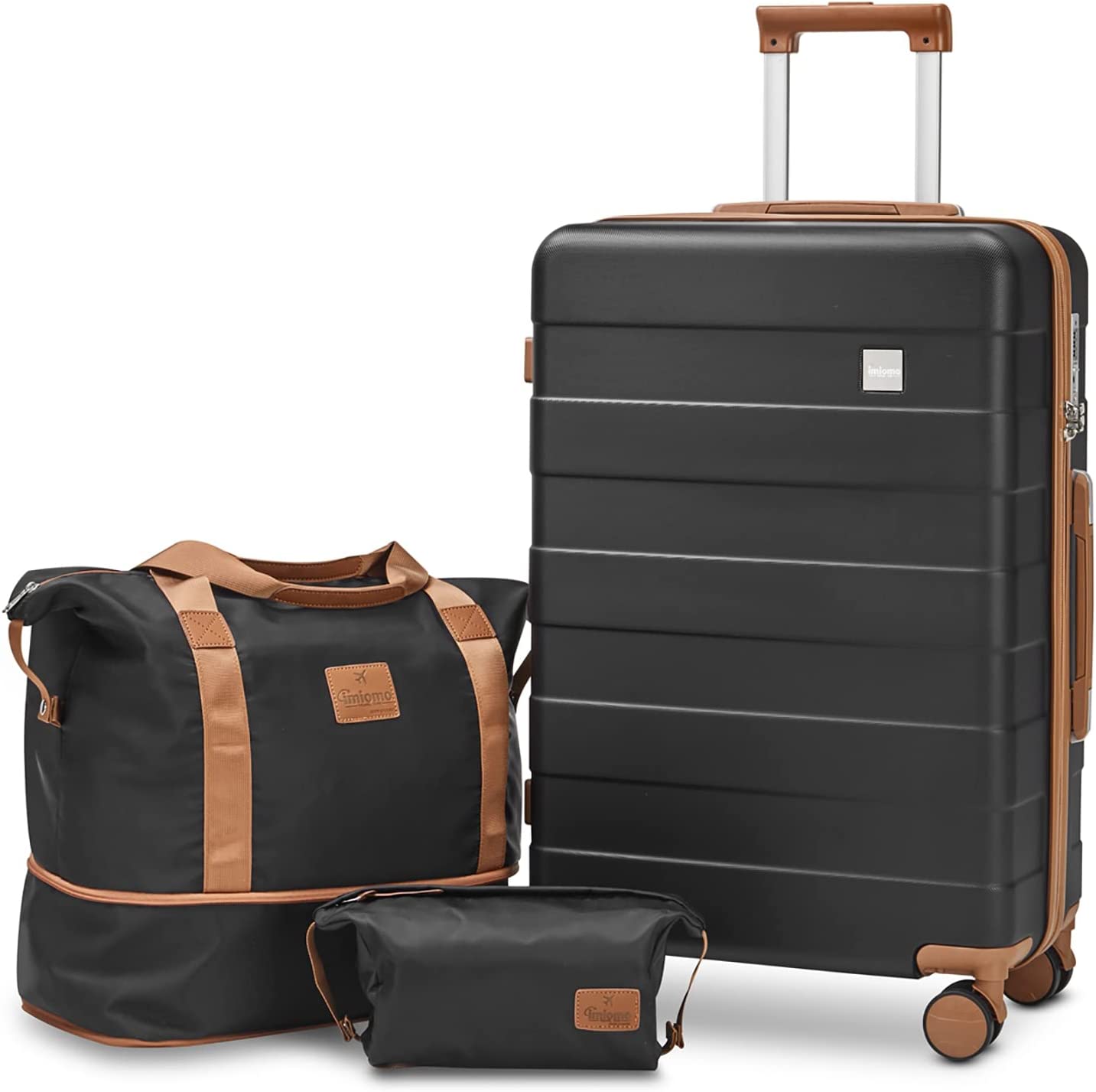 black 3 Piece Set Lightweight Hard Shell Luggage Set