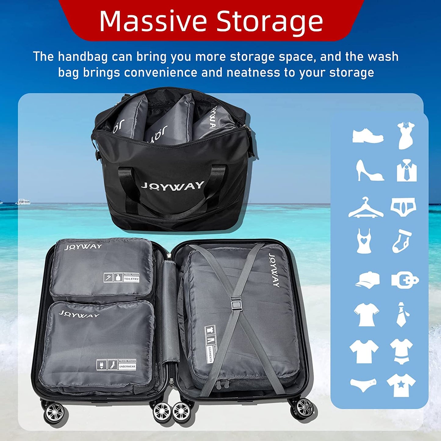 black 10 Pieces Set Hard Shell Luggage Set