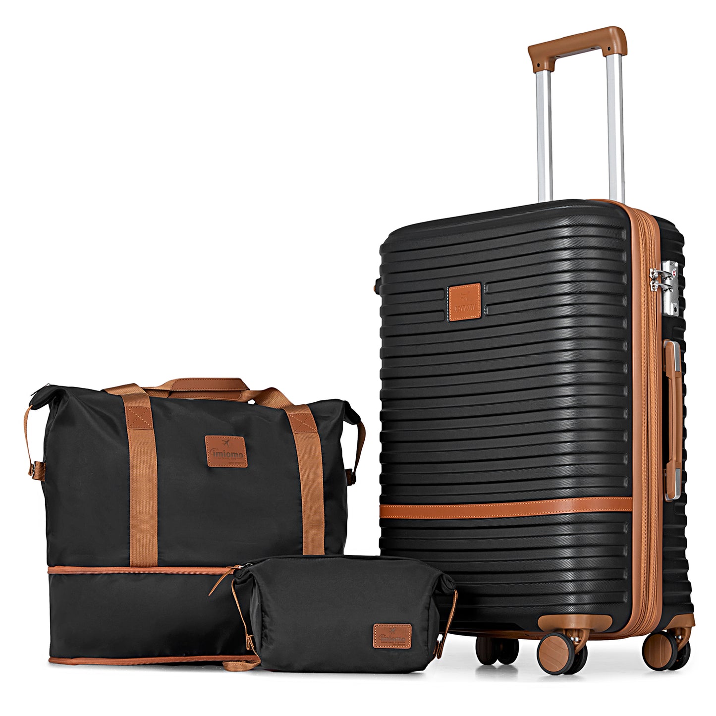 black 9 Pieces Set Stripes Luggage Set Hard Shell Lightweight Luggage