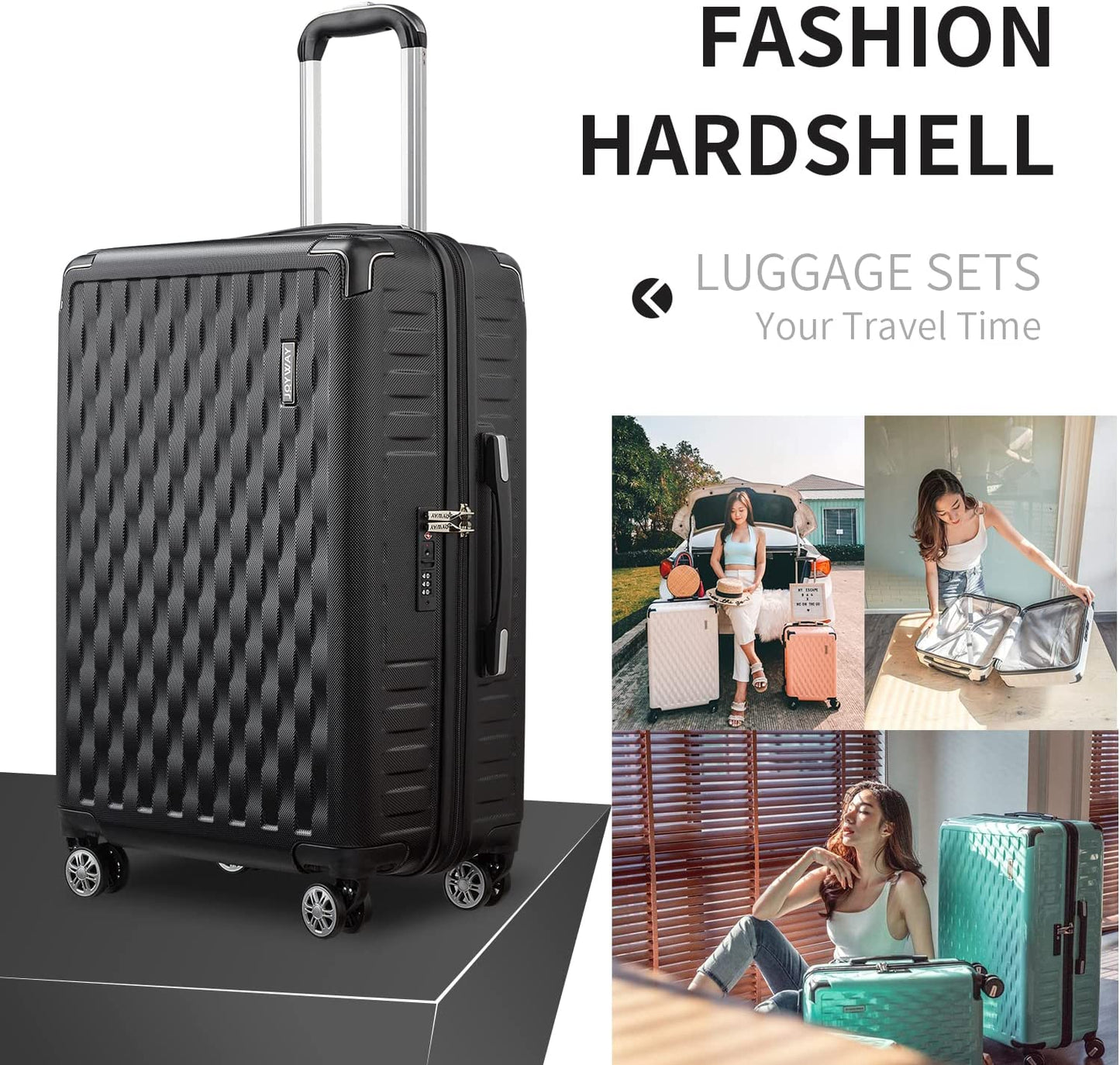 black 10 Pieces Set Hard Shell Luggage Set