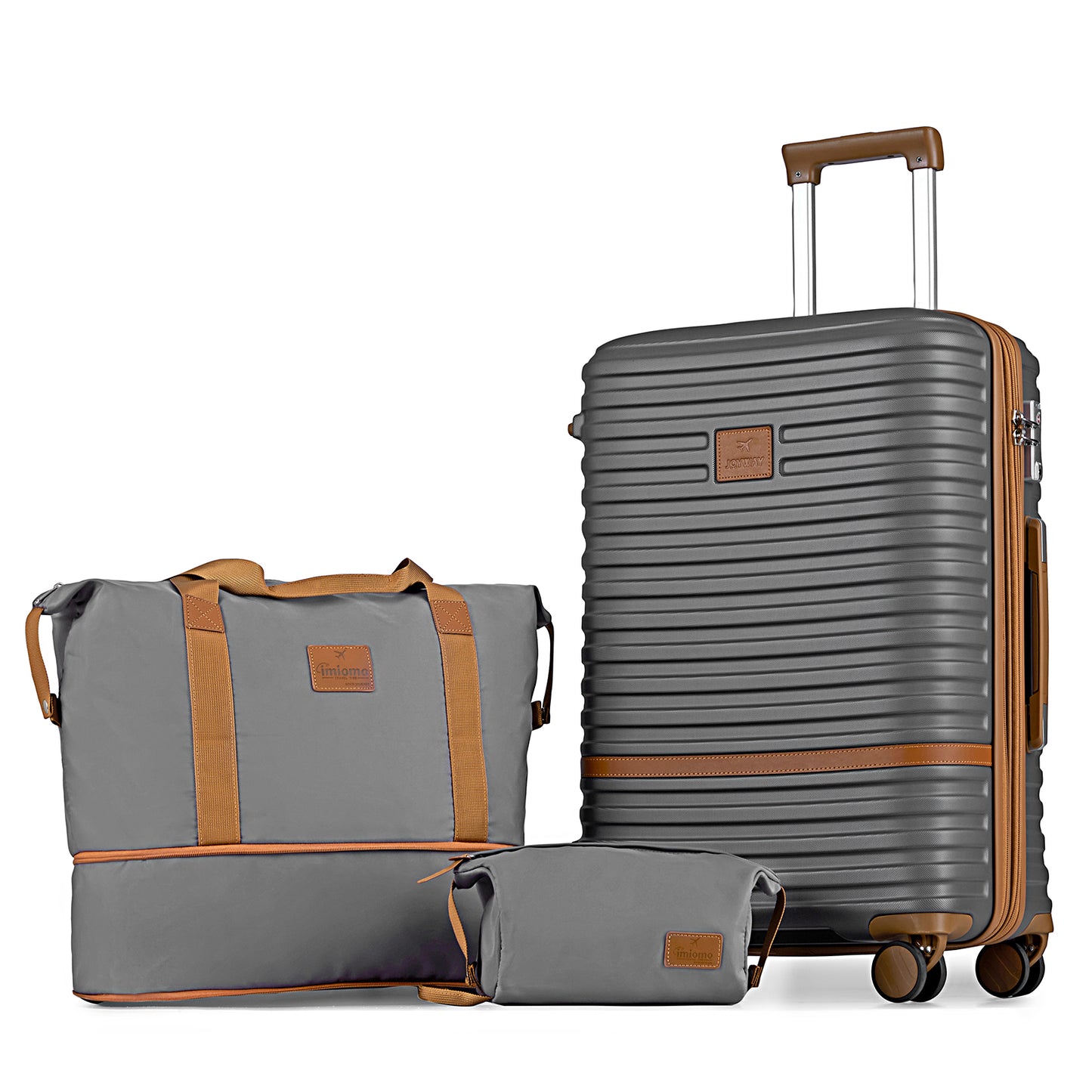 grey 9 Pieces Set Stripes Luggage Set Hard Shell Lightweight Luggage