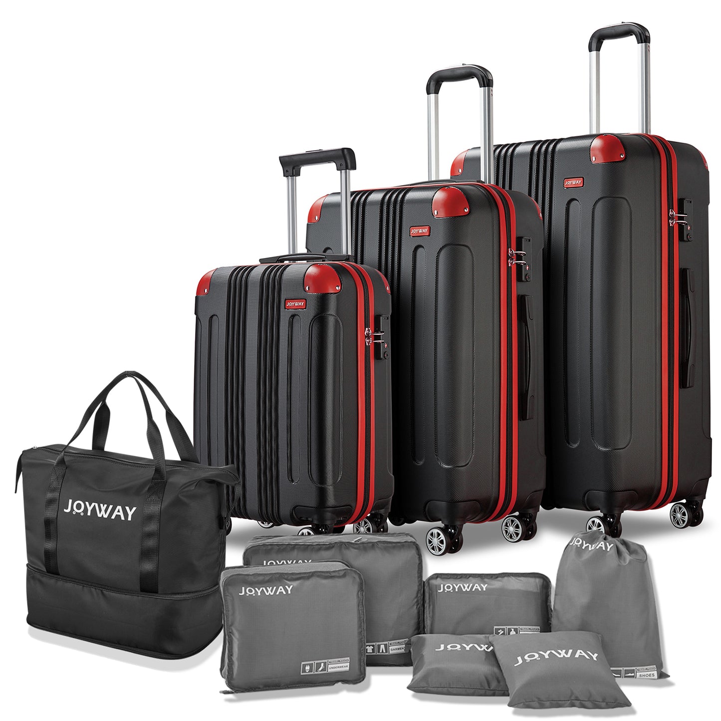 black red Vertical Stripes Luggage 10 Pieces Set Luggage