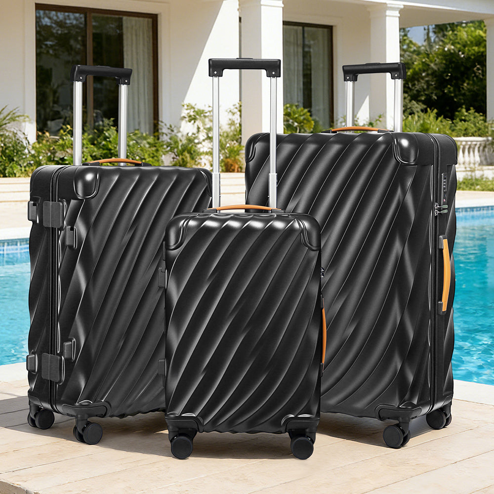 Joyway 5-Piece Luggage Set PC Ultra-Hard Shell Lightweight Suitcase TSA Lock Brake Spinner Wheels (20/24/29) with Backpack Black TR025