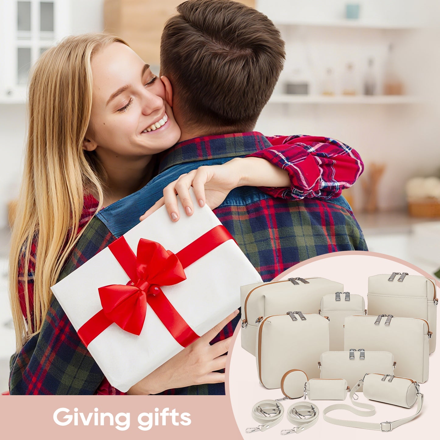 Ten-piece PU leather bag set, including a toiletry bag set (9 bags + 3 matching shoulder straps)