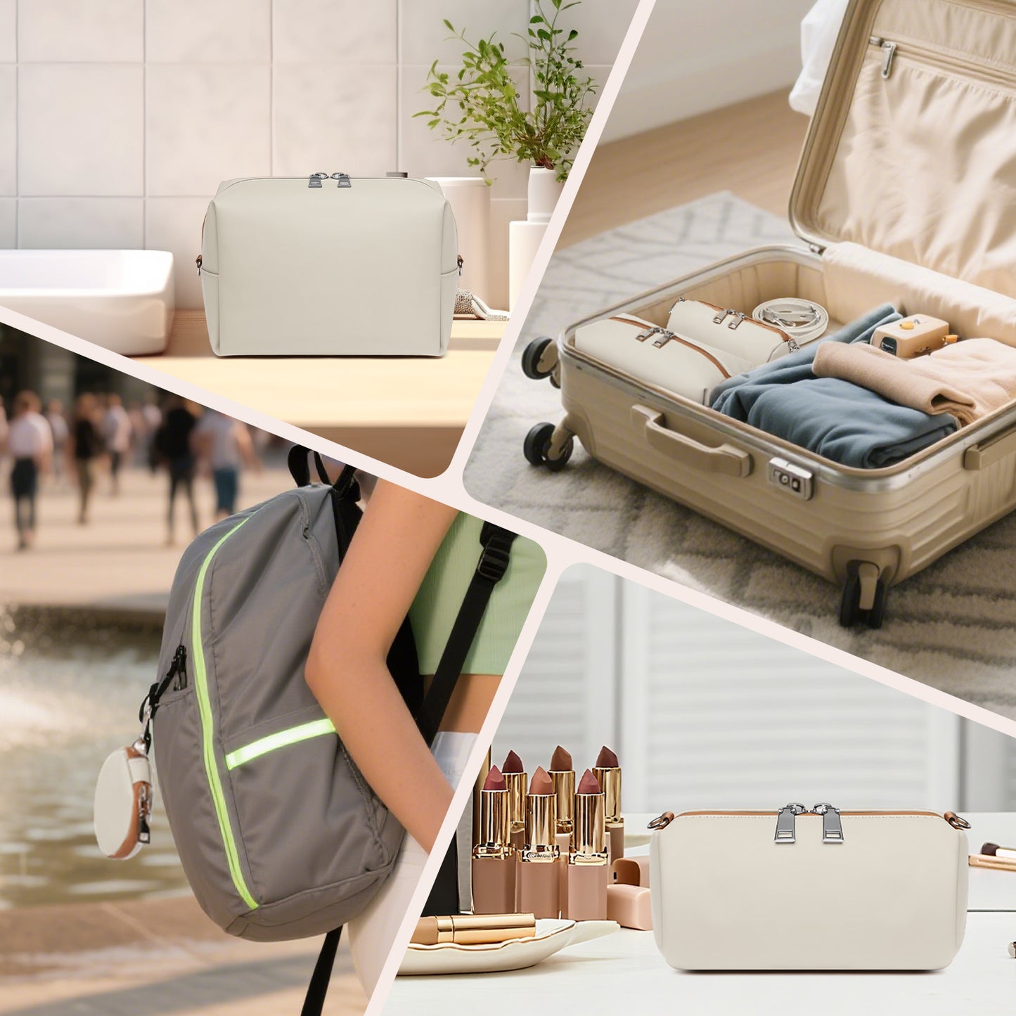 Ten-piece PU leather bag set, including a toiletry bag set (9 bags + 3 matching shoulder straps)