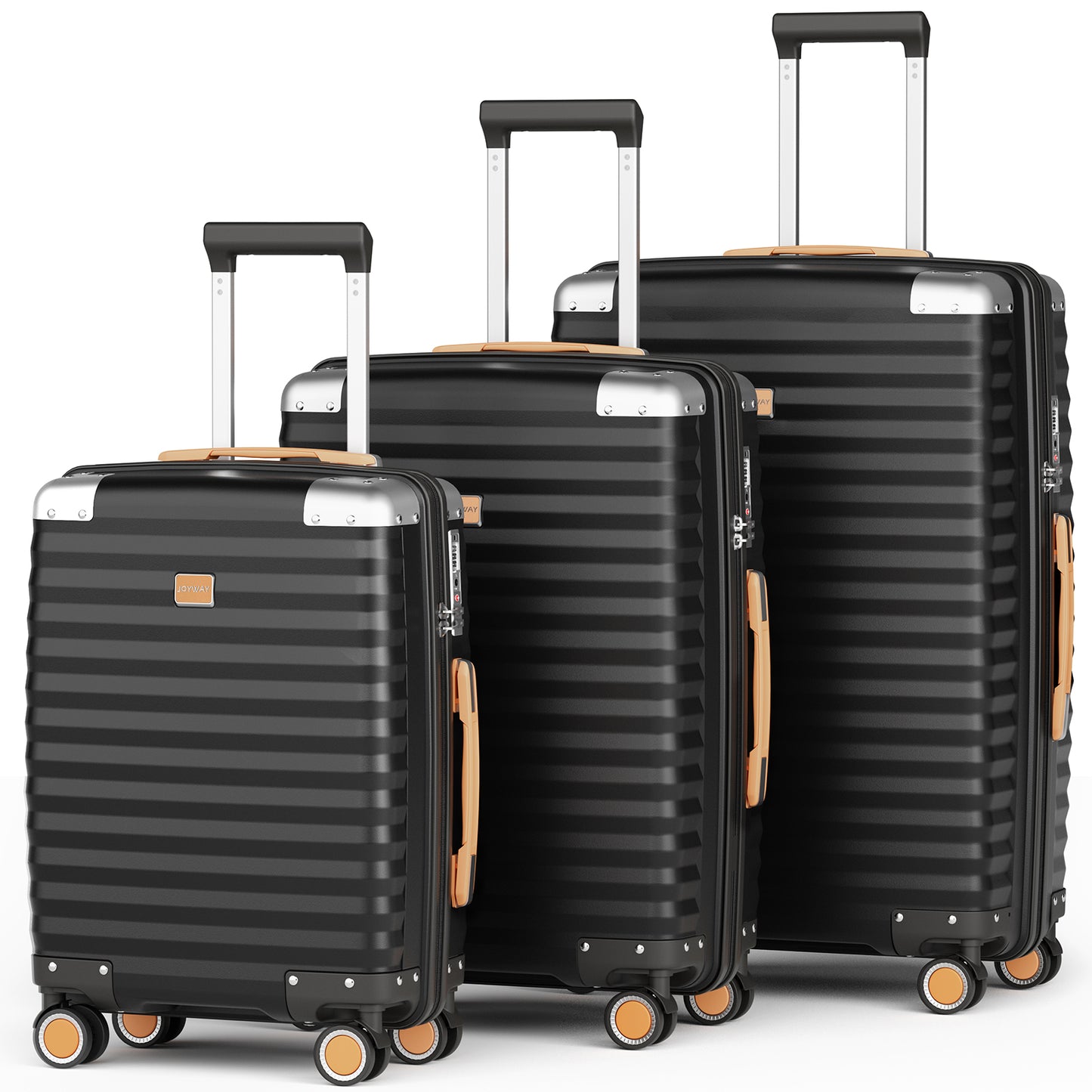 Joyway 3-piece luggage set, made of PP material, featuring a hard shell, lightweight design, and equipped with a TSA lock and swivel wheels, model TR019