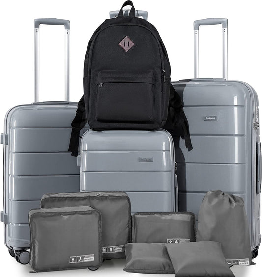 grey 10 Pieces Gloss Jelly Luggage Set with Backpack