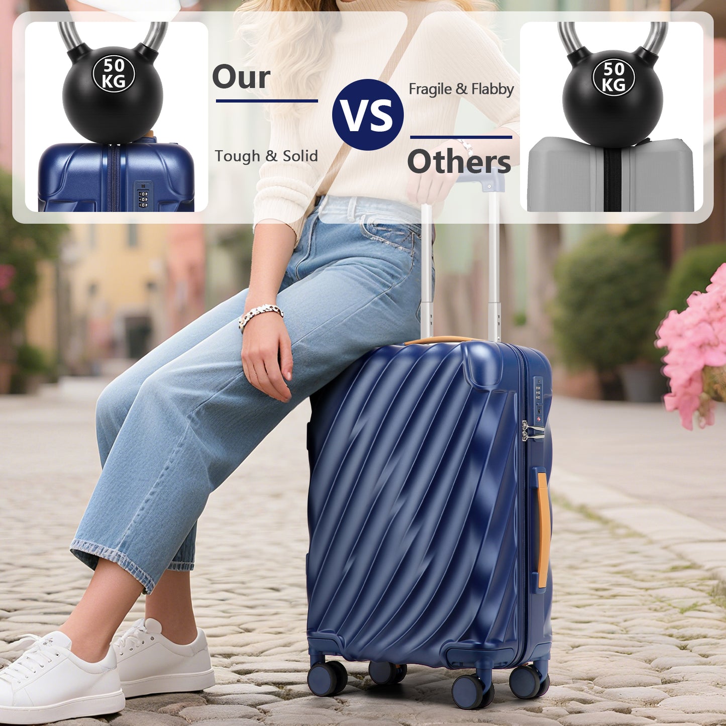 Joyway 5-Piece Luggage Set PC Ultra-Hard Shell Lightweight Suitcase TSA Lock Brake Spinner Wheels (20/24/29) with Backpack Black