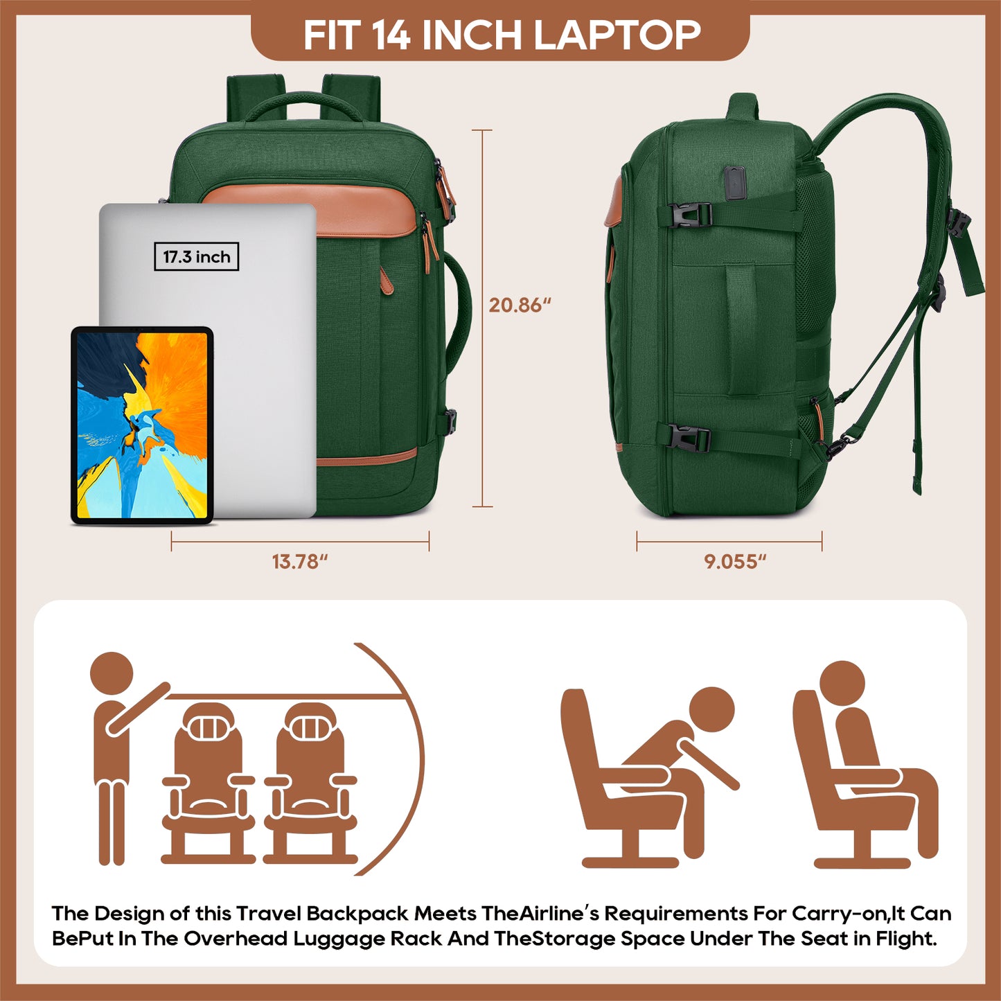 Melalenia 2PCS Waterproof Airline Aprroved Carry-on Travel Backpack with Toiletry Bag USB Port Comfortable