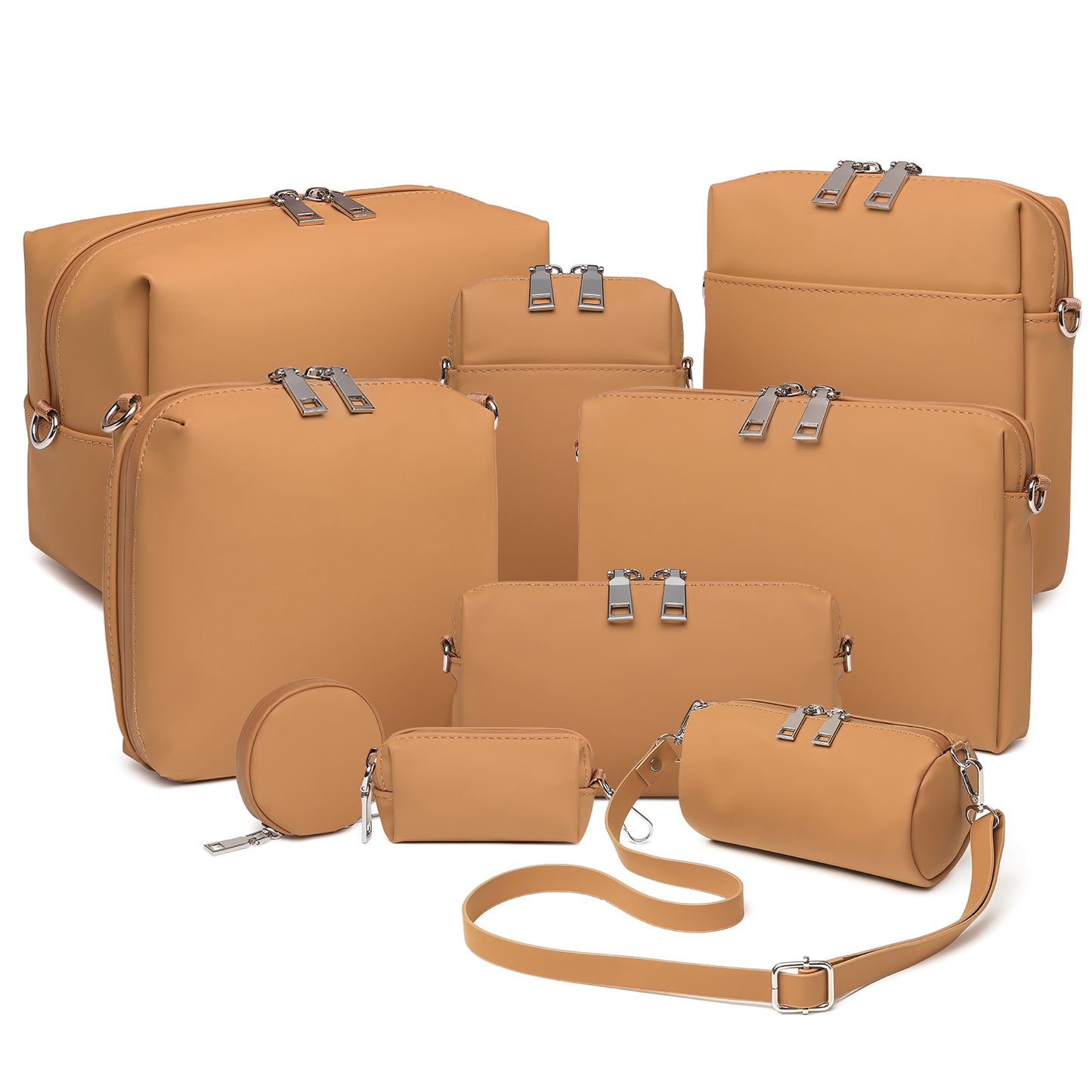 Ten-piece PU leather bag set, including a toiletry bag set (9 bags + 3 matching shoulder straps)
