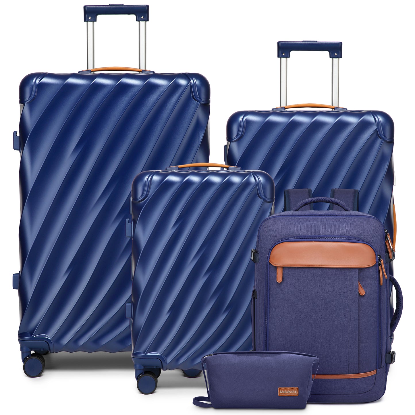 Joyway 5-Piece Luggage Set PC Ultra-Hard Shell Lightweight Suitcase TSA Lock Brake Spinner Wheels (20/24/29) with Backpack Black