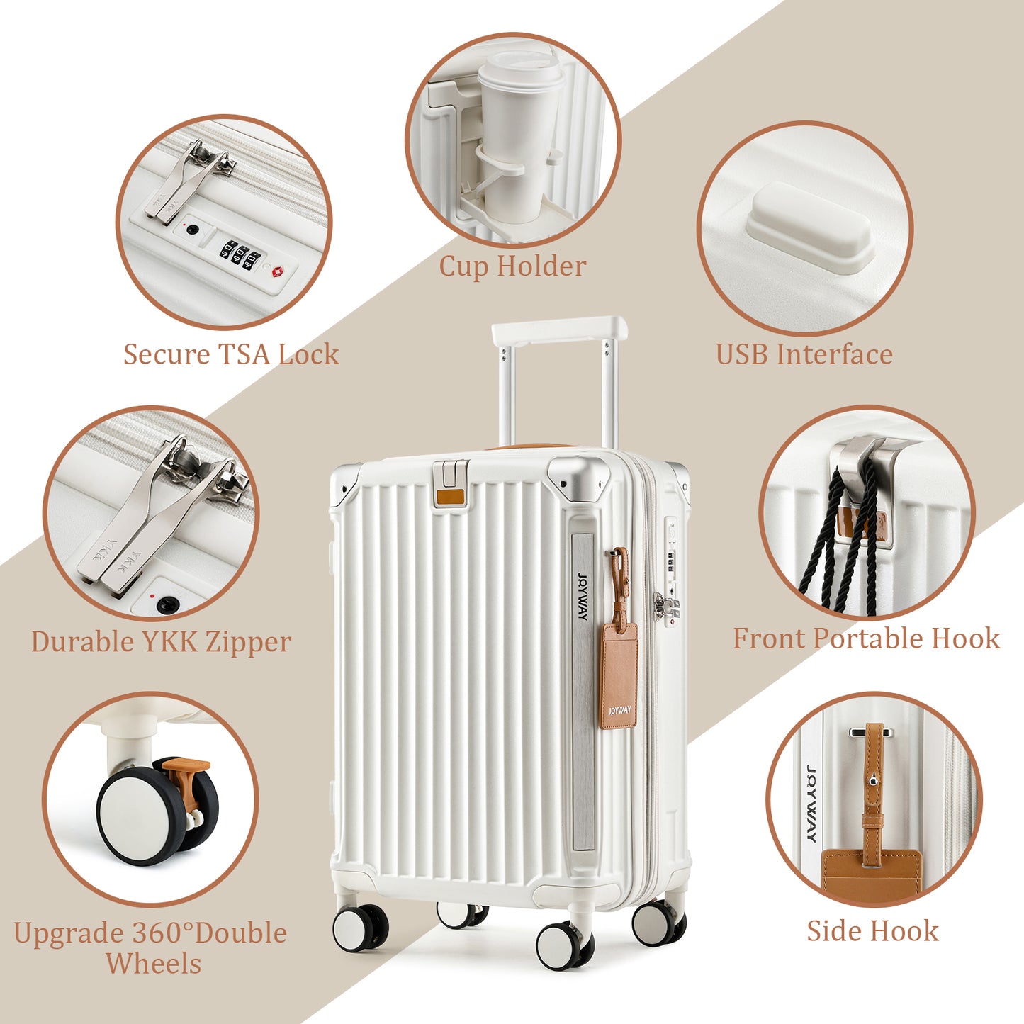 Joyway 4 Luggage Sets Expandable Luggage Hard Carry-on Luggage USB Port Cup Holder TSA Lock Suitcase